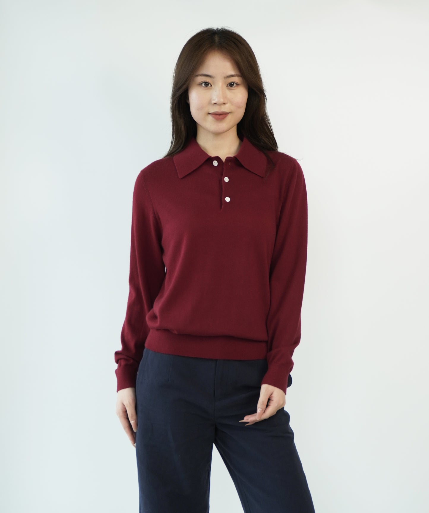 100% Cashmere Polo Neck Worsted Craftsmanship Elegant Texture Women's Cashmere Sweater