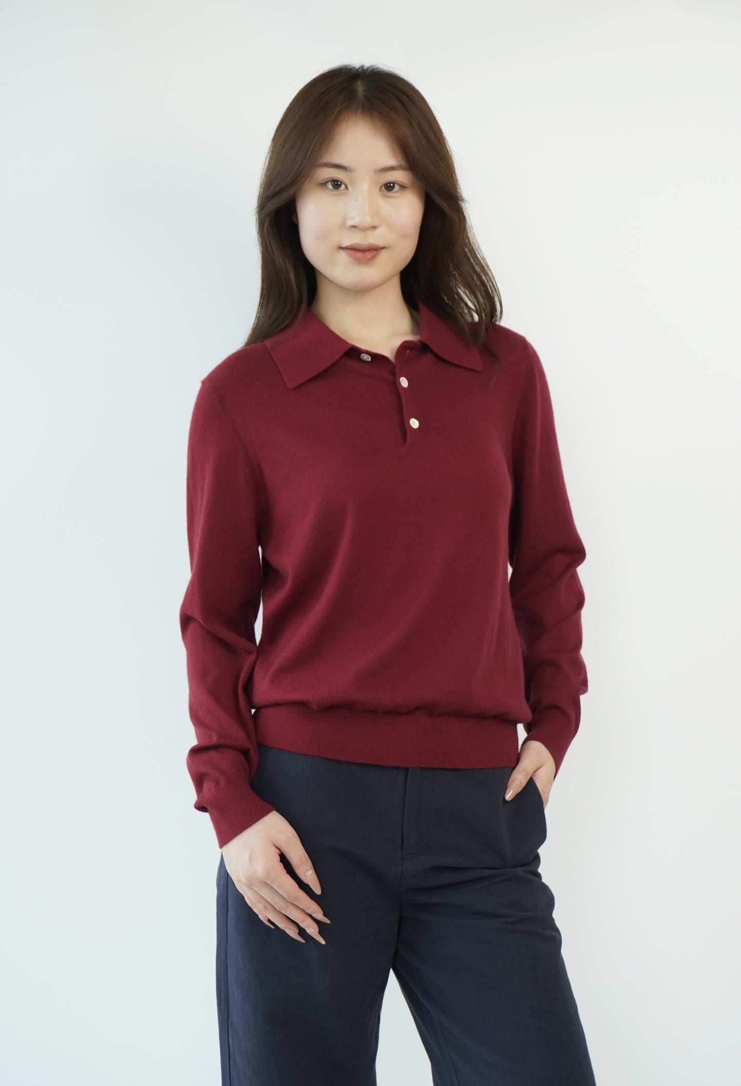 100% Cashmere Polo Neck Worsted Craftsmanship Elegant Texture Women's Cashmere Sweater