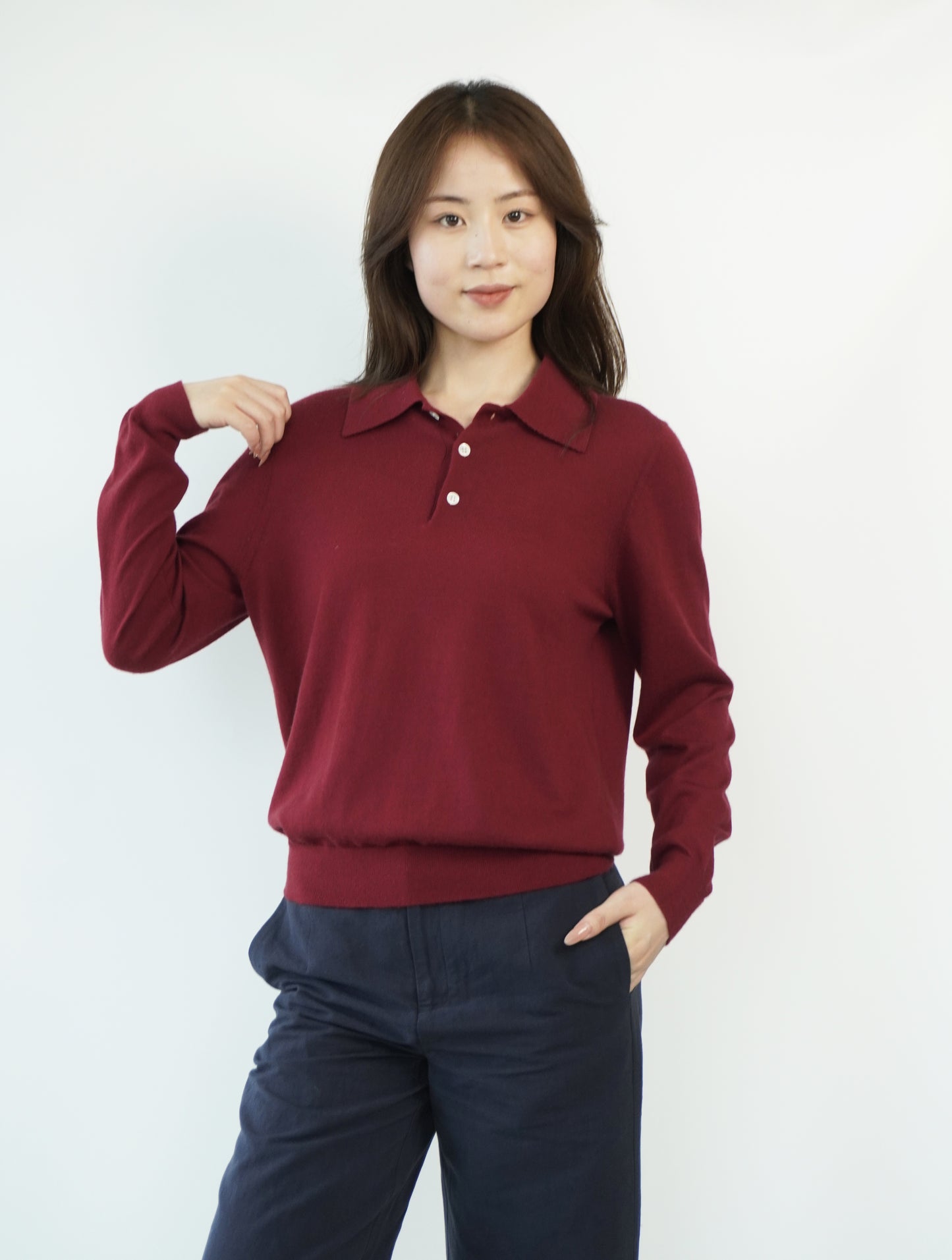 100% Cashmere Polo Neck Worsted Craftsmanship Elegant Texture Women's Cashmere Sweater