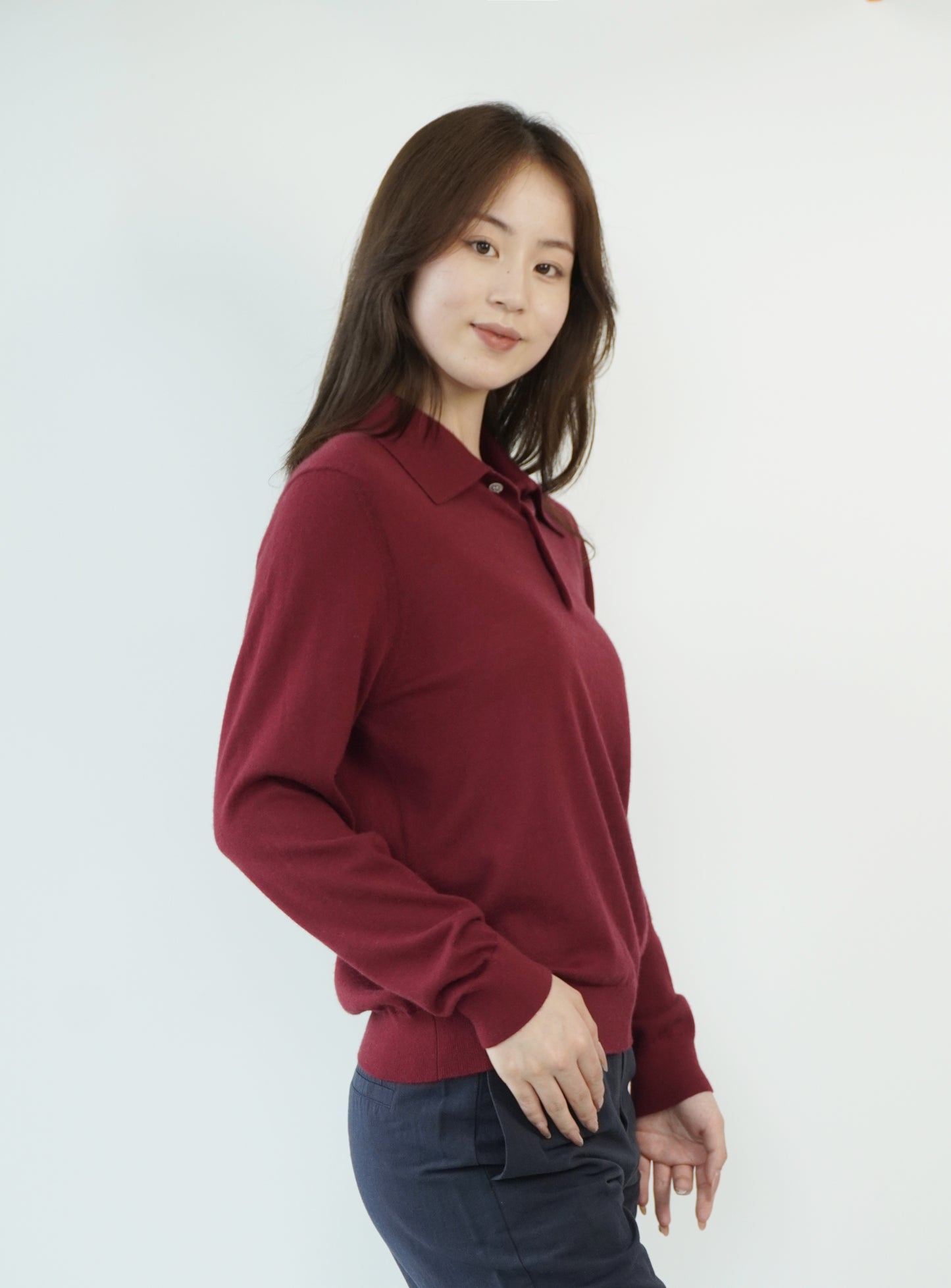 100% Cashmere Polo Neck Worsted Craftsmanship Elegant Texture Women's Cashmere Sweater