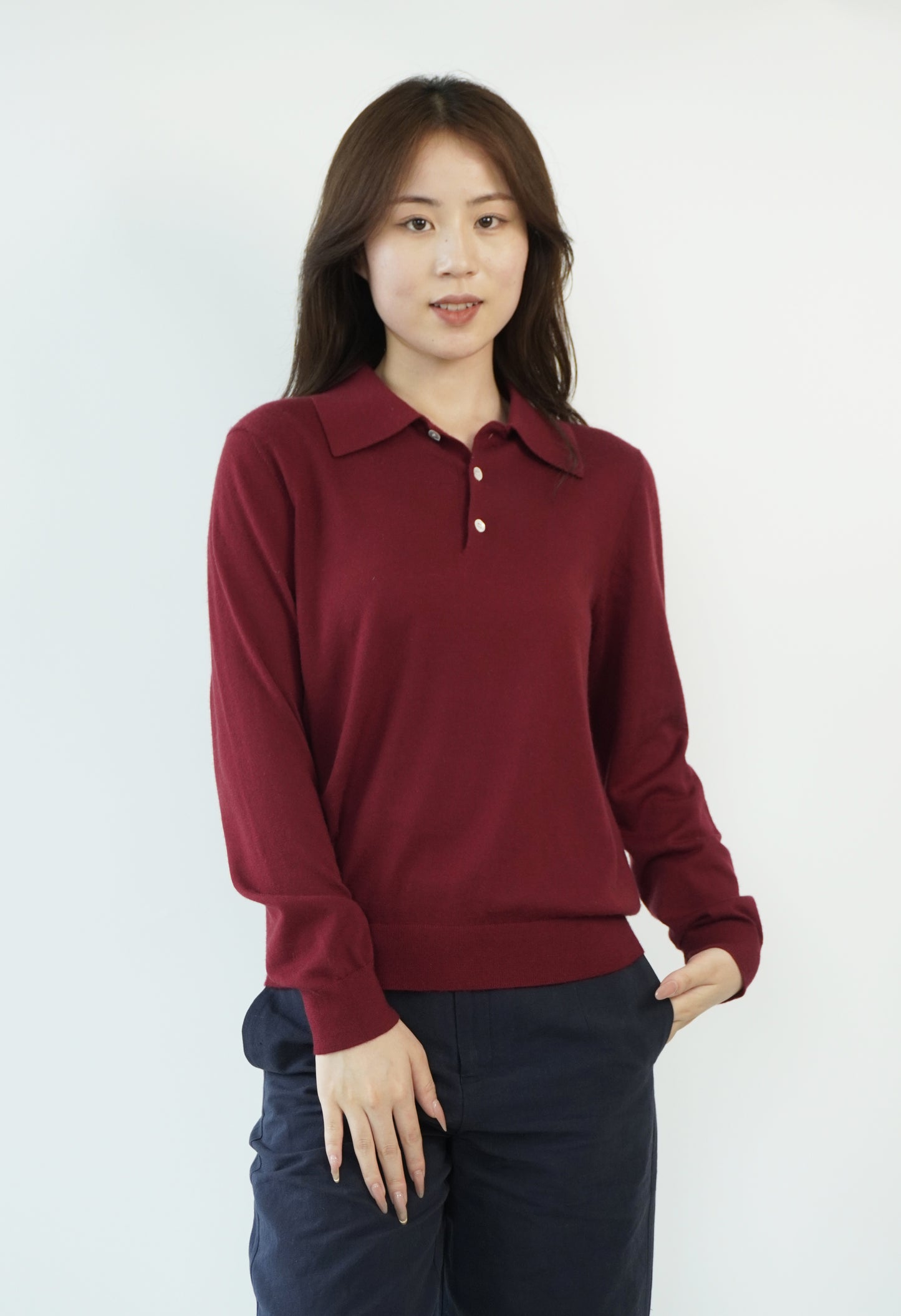 100% Cashmere Polo Neck Worsted Craftsmanship Elegant Texture Women's Cashmere Sweater