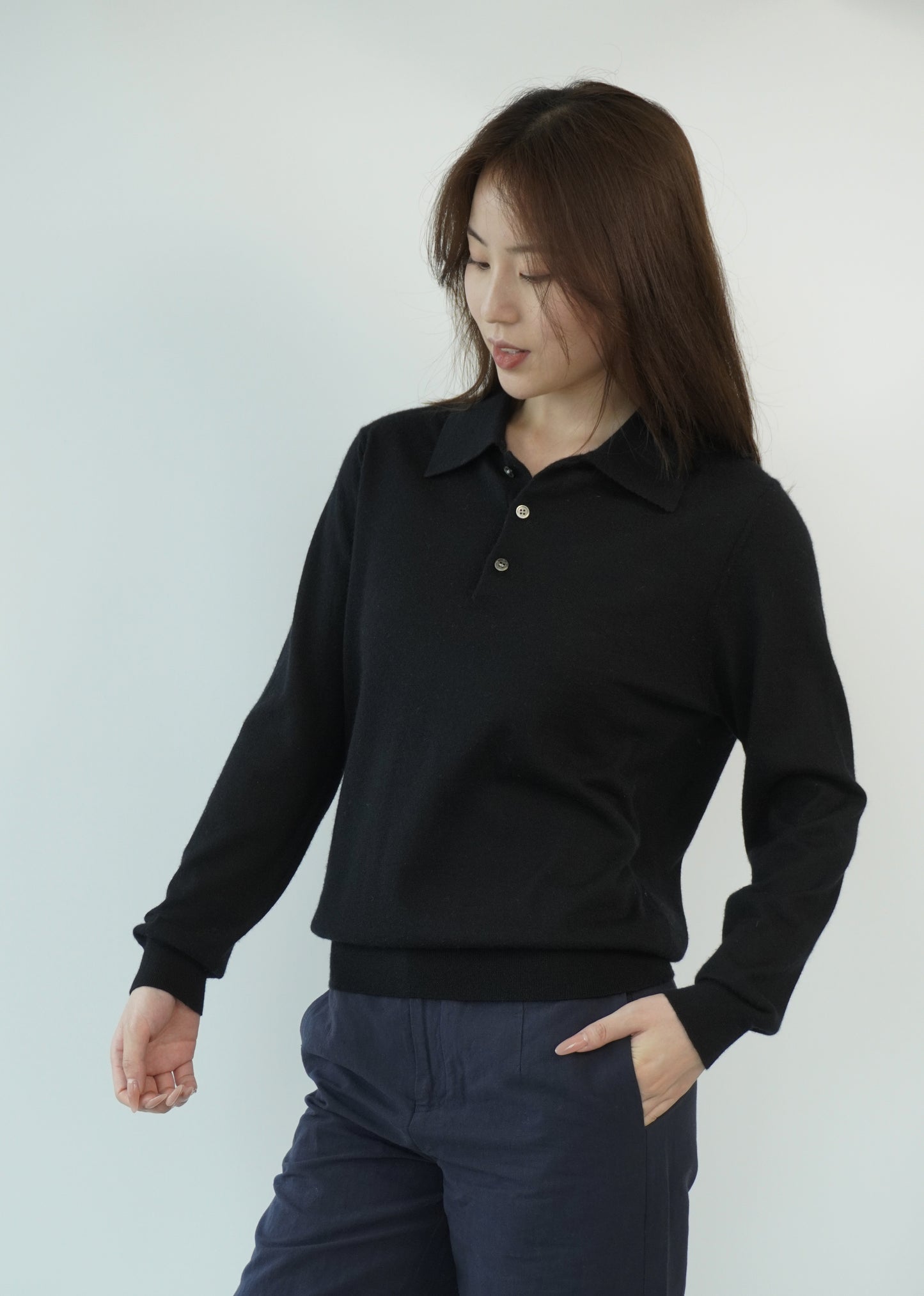 100% Cashmere Polo Neck Worsted Craftsmanship Elegant Texture Women's Cashmere Sweater