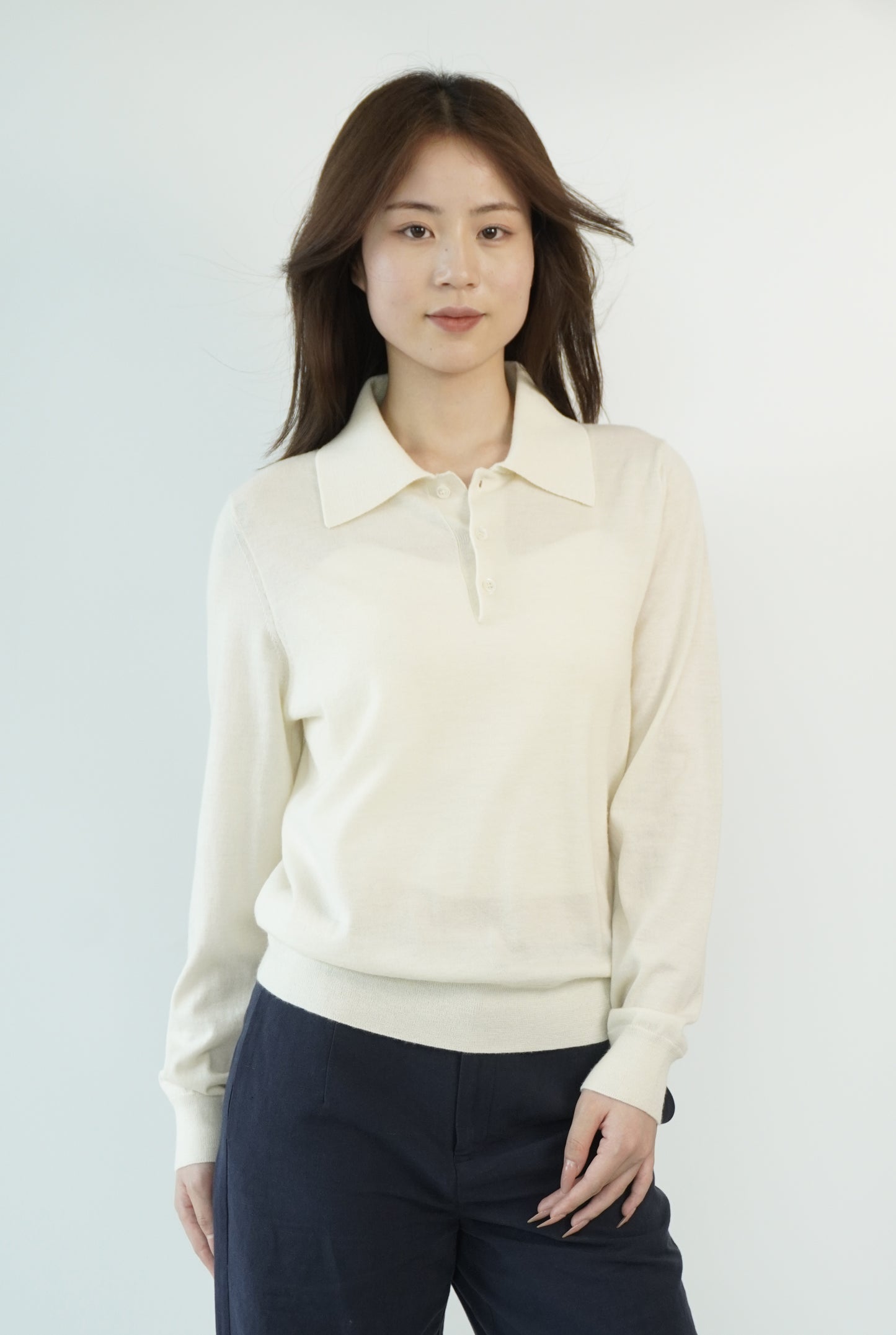 100% Cashmere Polo Neck Worsted Craftsmanship Elegant Texture Women's Cashmere Sweater