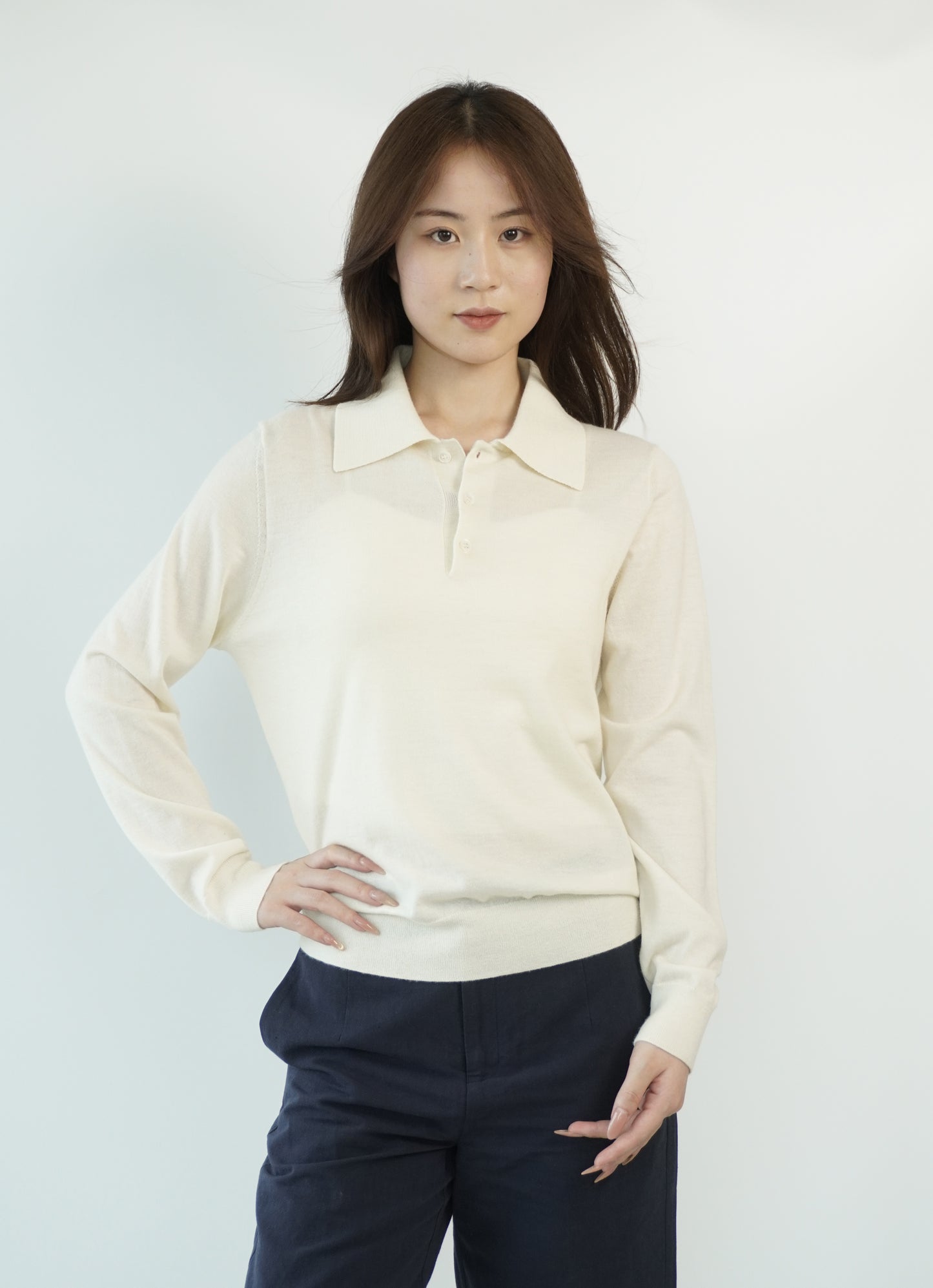 100% Cashmere Polo Neck Worsted Craftsmanship Elegant Texture Women's Cashmere Sweater