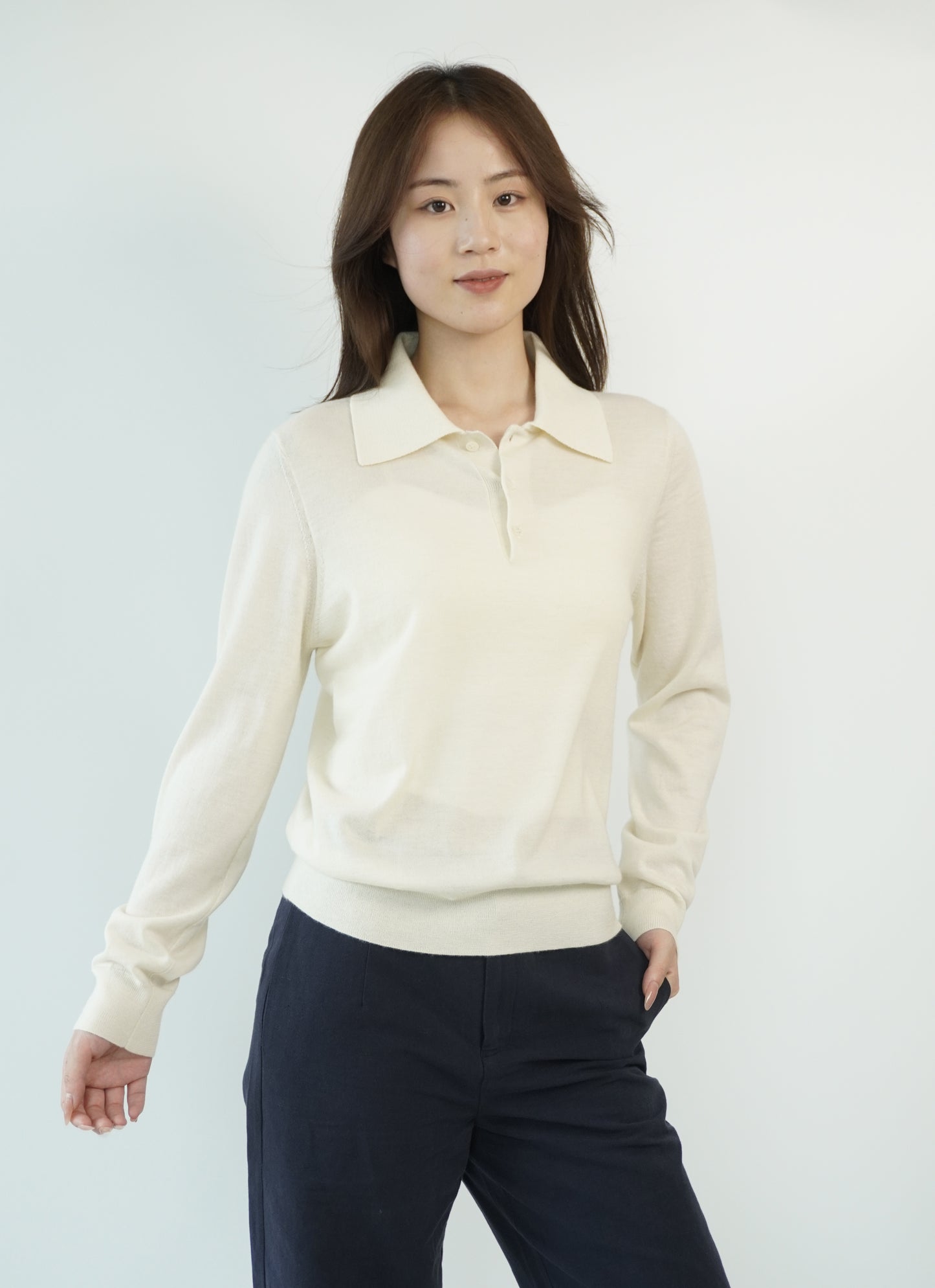 100% Cashmere Polo Neck Worsted Craftsmanship Elegant Texture Women's Cashmere Sweater