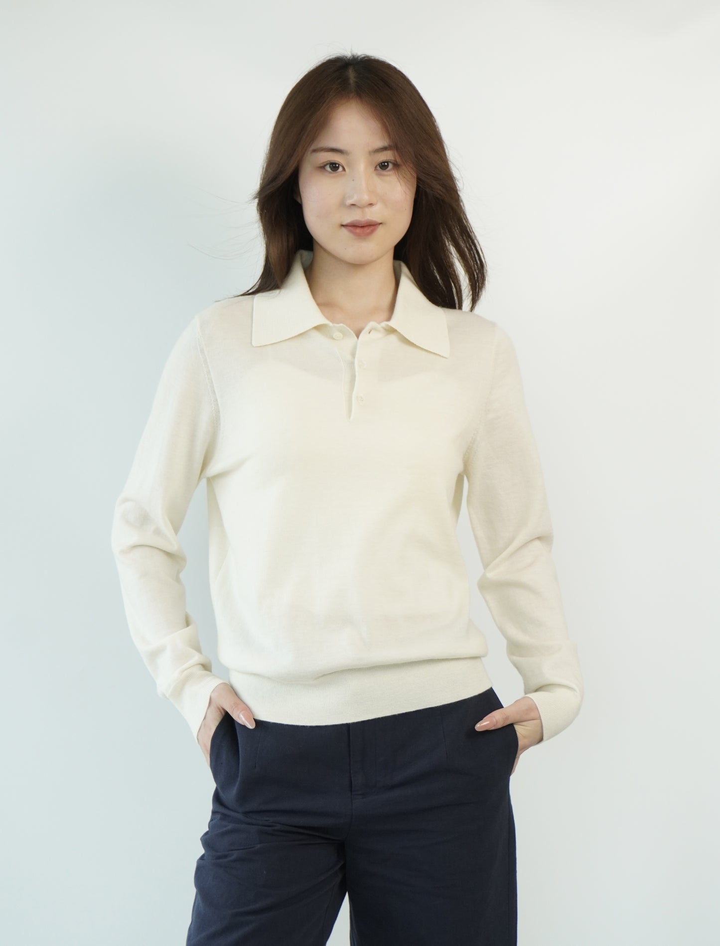 100% Cashmere Polo Neck Worsted Craftsmanship Elegant Texture Women's Cashmere Sweater