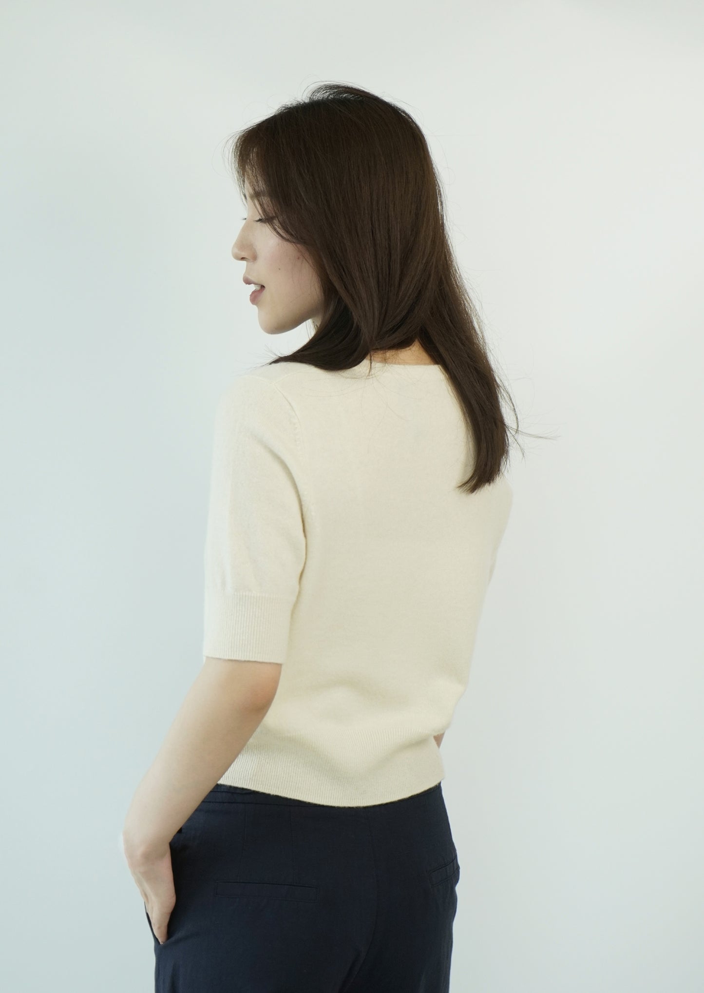 100% Cashmere Short Sleeve Slim Elegant Women's Top