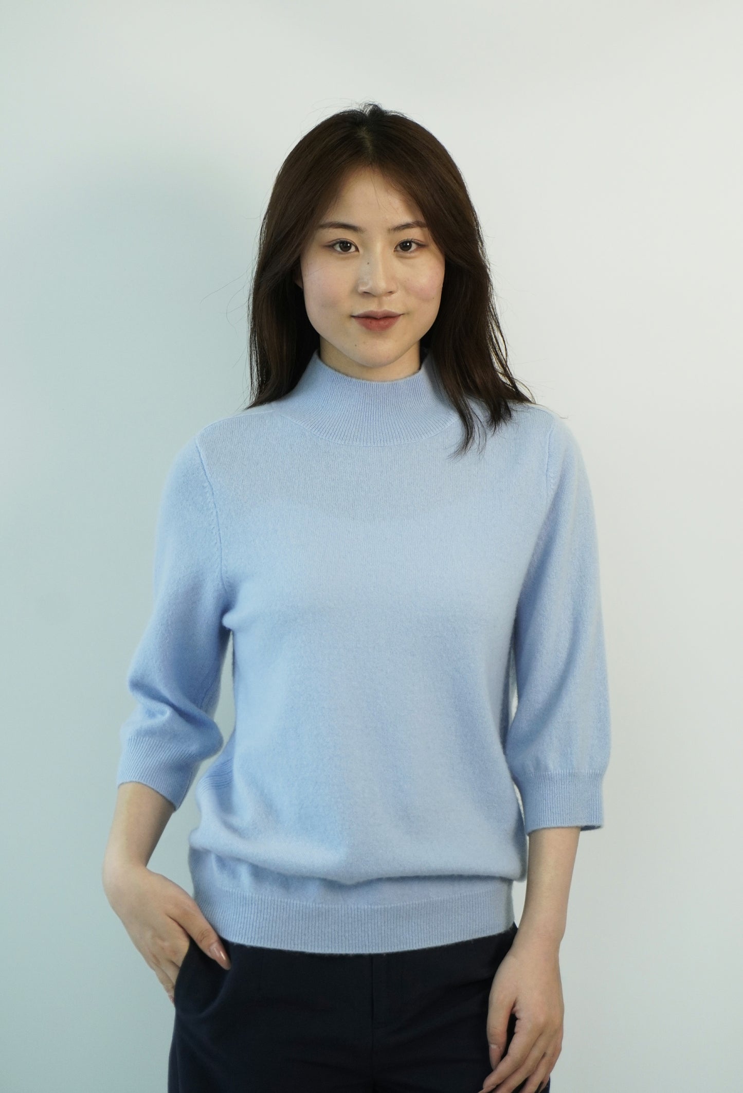 100% Cashmere High Neck Mid Sleeve Elegant Natural Comfort Ladies Cashmere Sweater