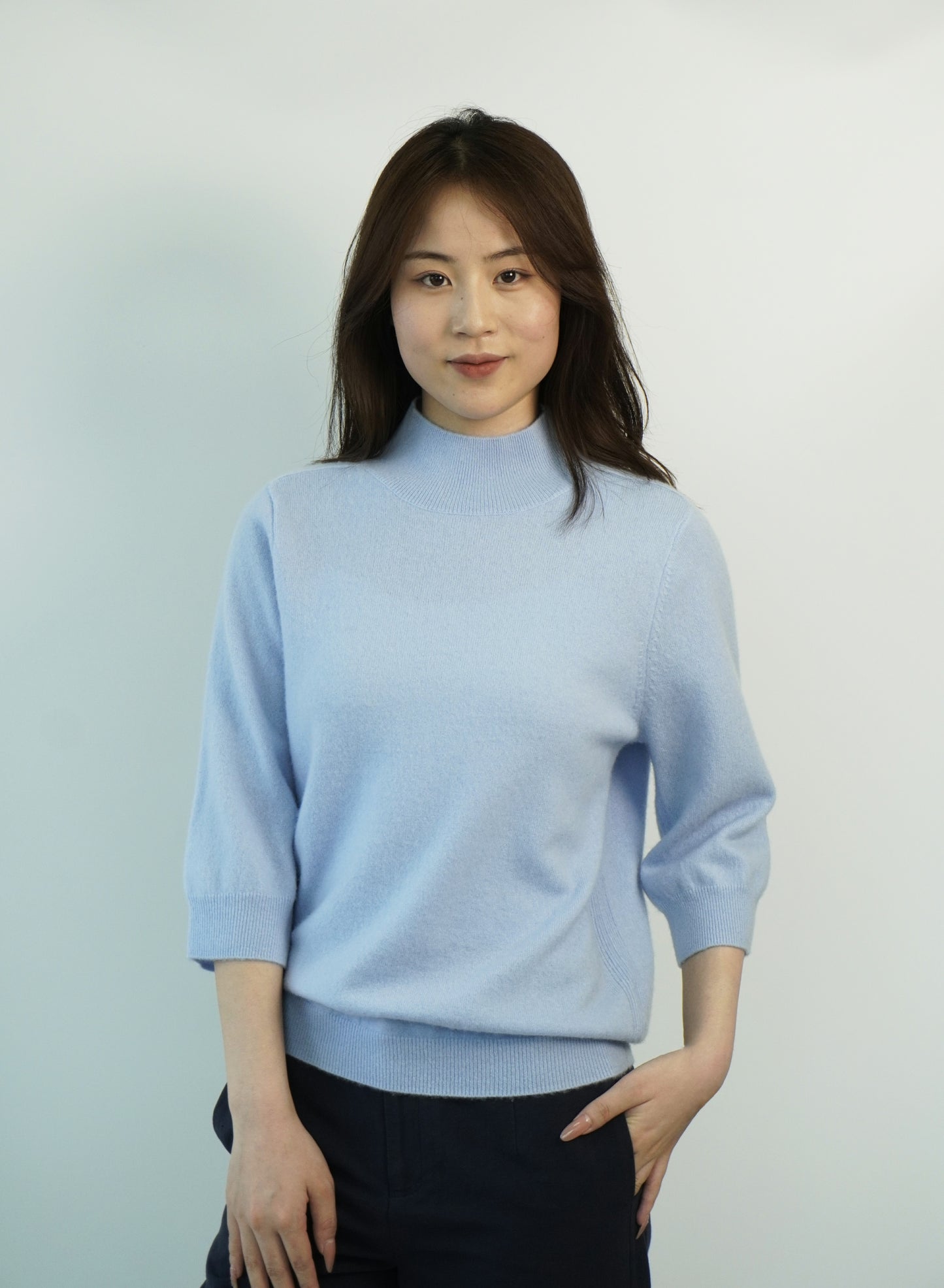 100% Cashmere High Neck Mid Sleeve Elegant Natural Comfort Ladies Cashmere Sweater