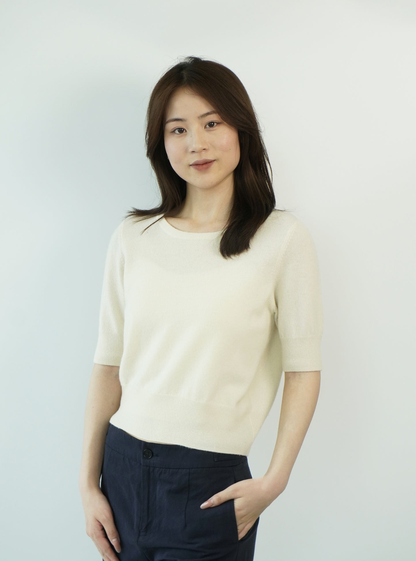 100% Cashmere Short Sleeve Slim Elegant Women's Top