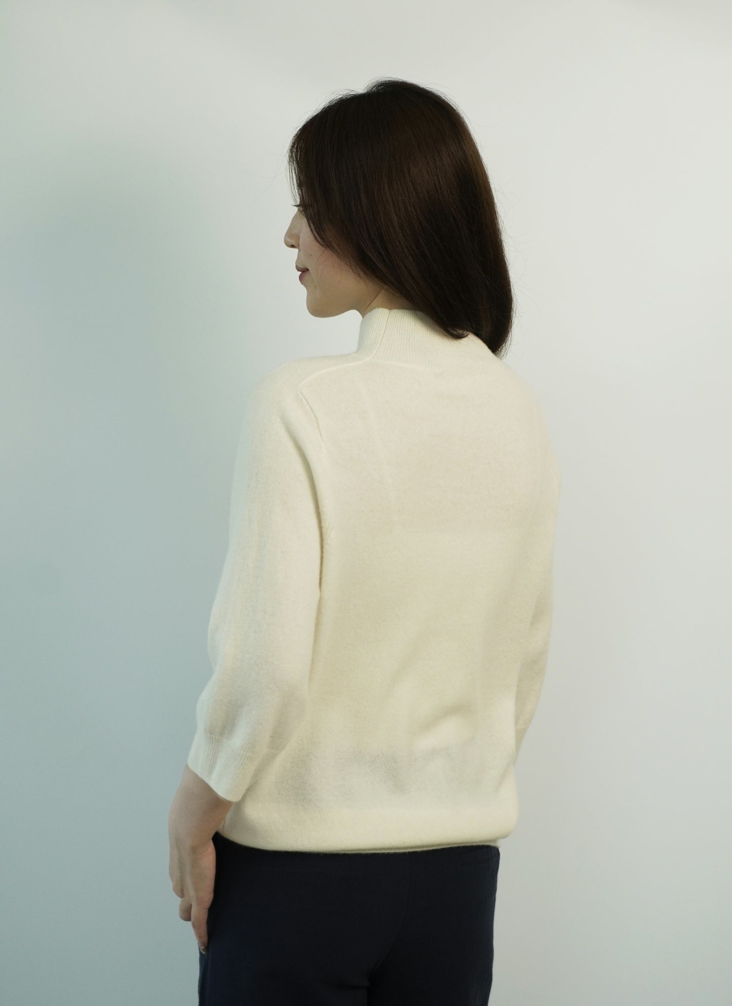 100% Cashmere High Neck Mid Sleeve Elegant Natural Comfort Ladies Cashmere Sweater