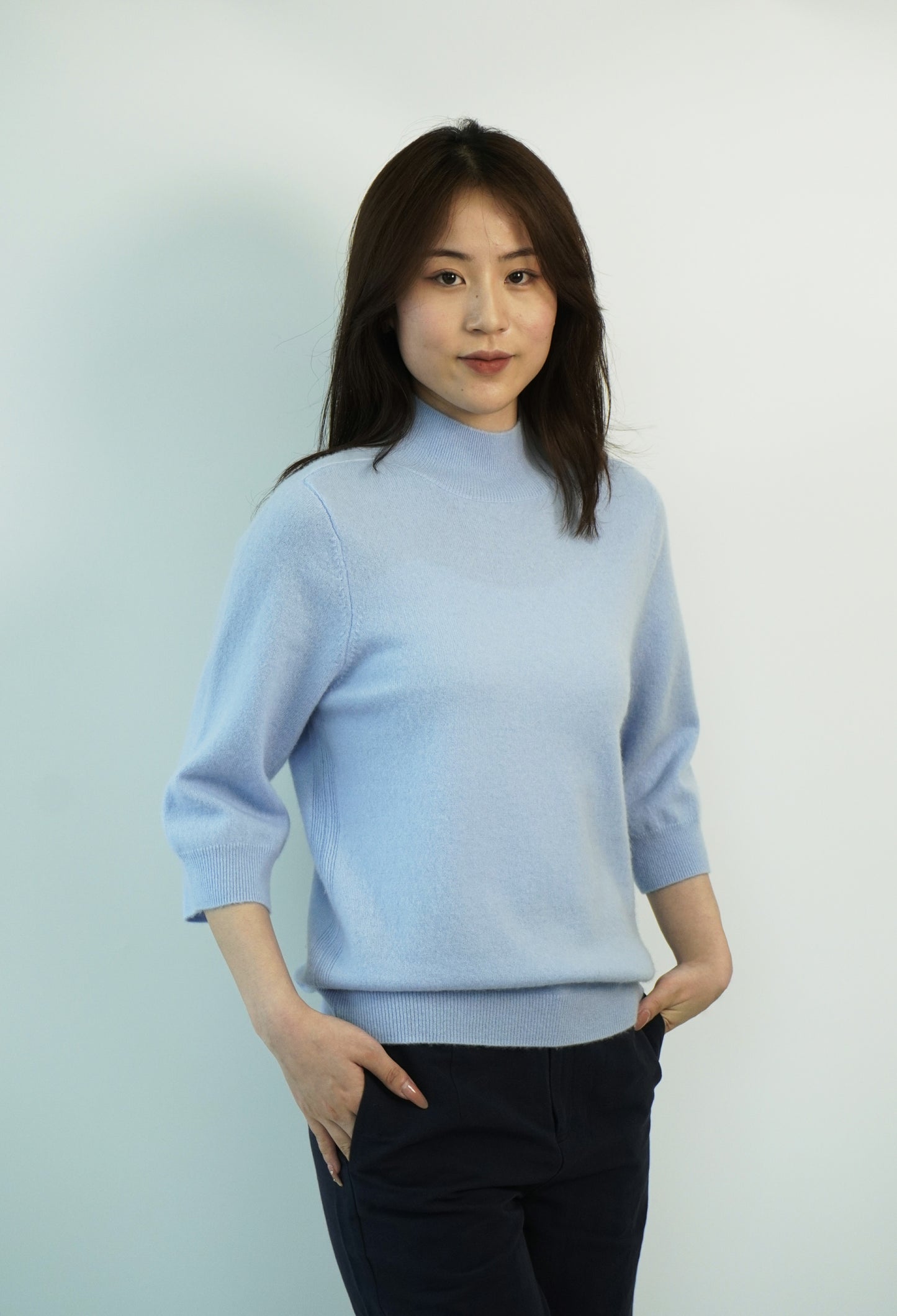 100% Cashmere High Neck Mid Sleeve Elegant Natural Comfort Ladies Cashmere Sweater