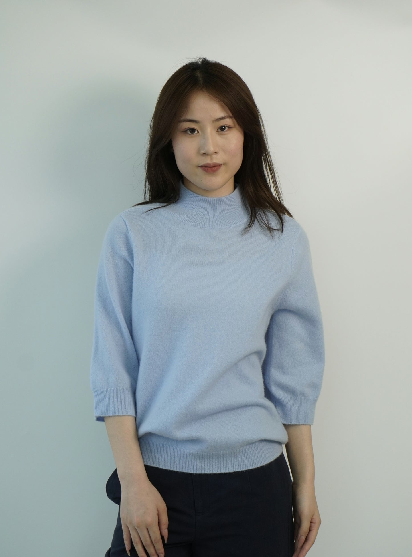 100% Cashmere High Neck Mid Sleeve Elegant Natural Comfort Ladies Cashmere Sweater