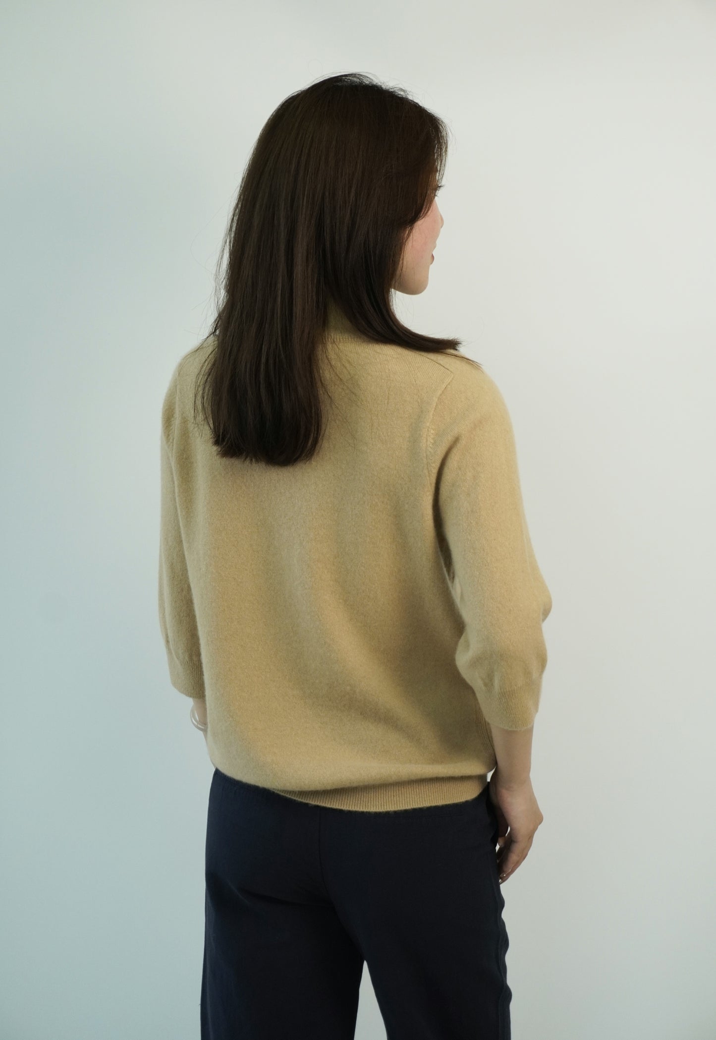 100% Cashmere High Neck Mid Sleeve Elegant Natural Comfort Ladies Cashmere Sweater