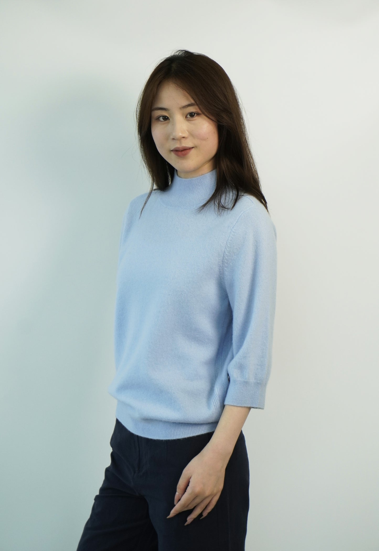 100% Cashmere High Neck Mid Sleeve Elegant Natural Comfort Ladies Cashmere Sweater