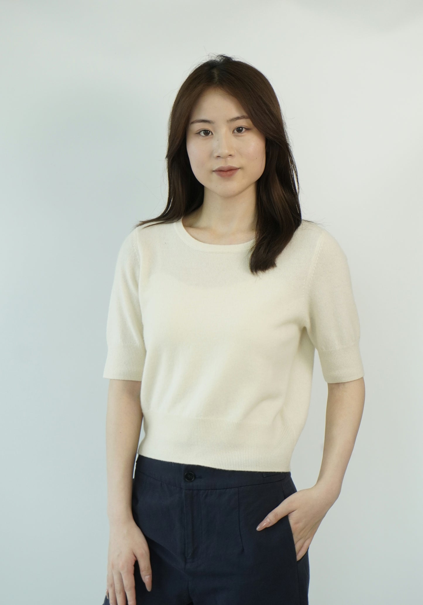 100% Cashmere Short Sleeve Slim Elegant Women's Top