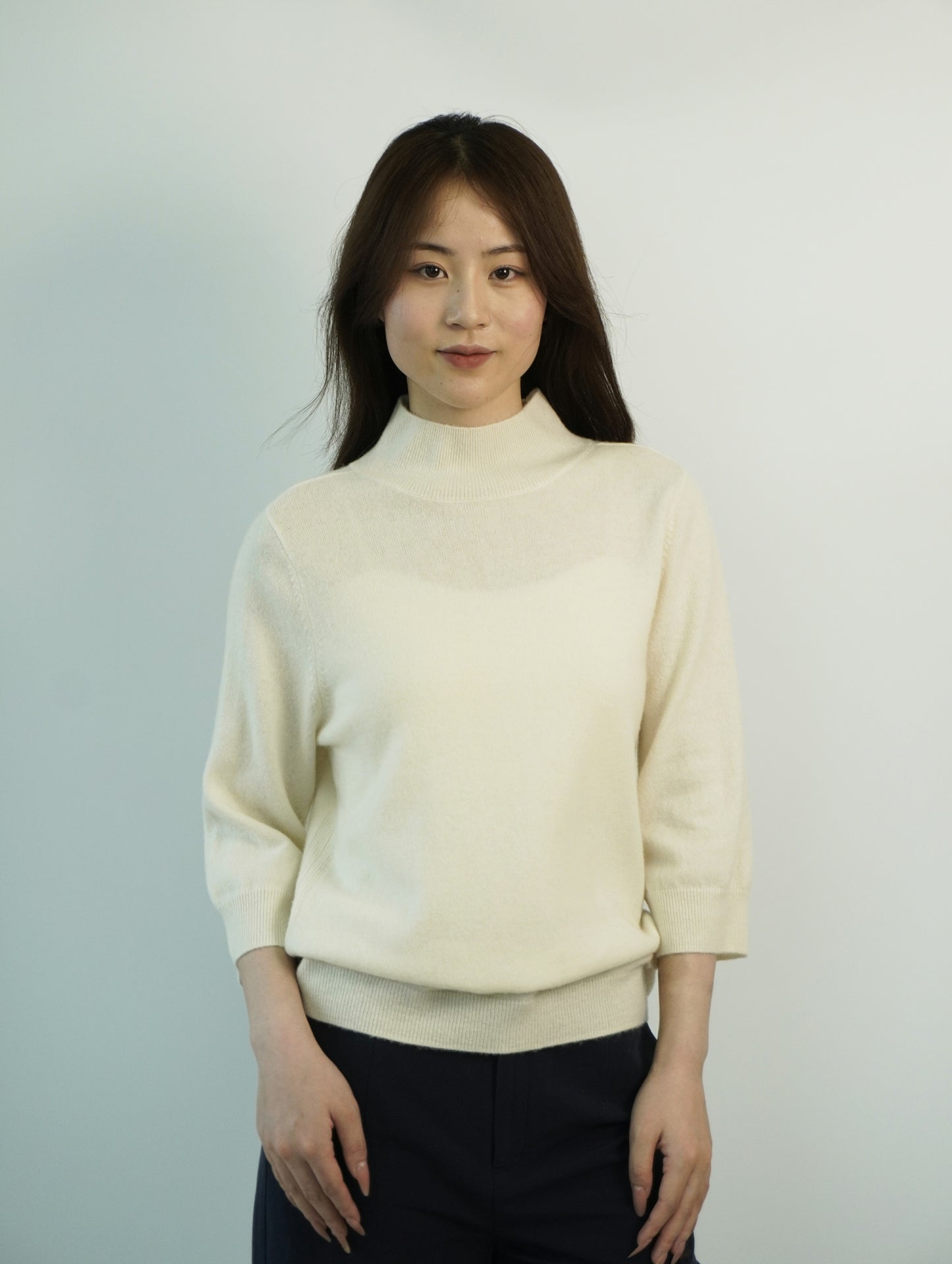 100% Cashmere High Neck Mid Sleeve Elegant Natural Comfort Ladies Cashmere Sweater