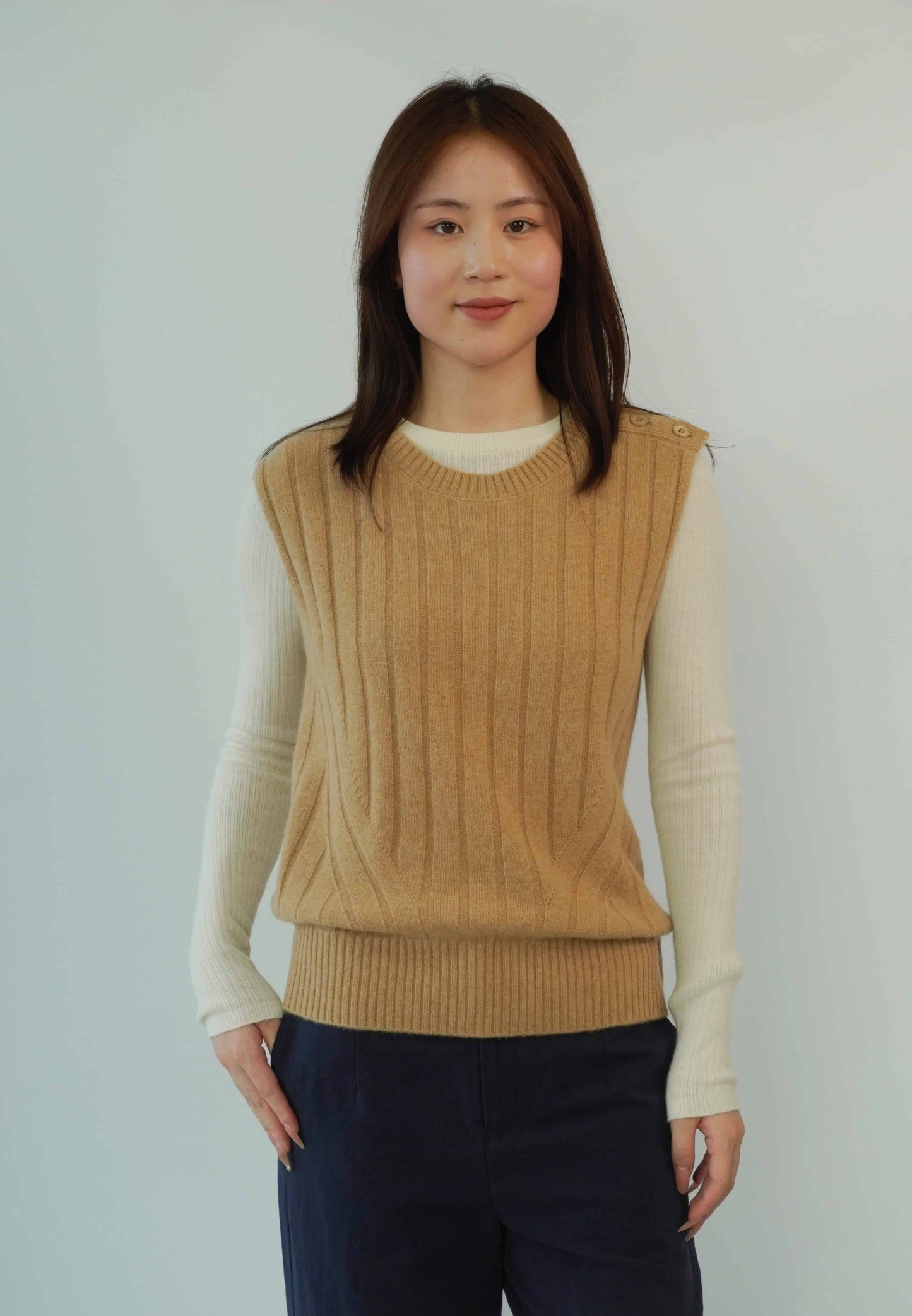 100% cashmere round neck slim fashion ladies cashmere vest