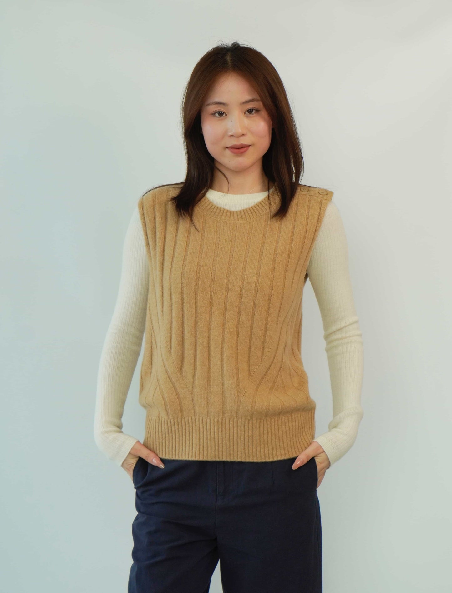 100% cashmere round neck slim fashion ladies cashmere vest