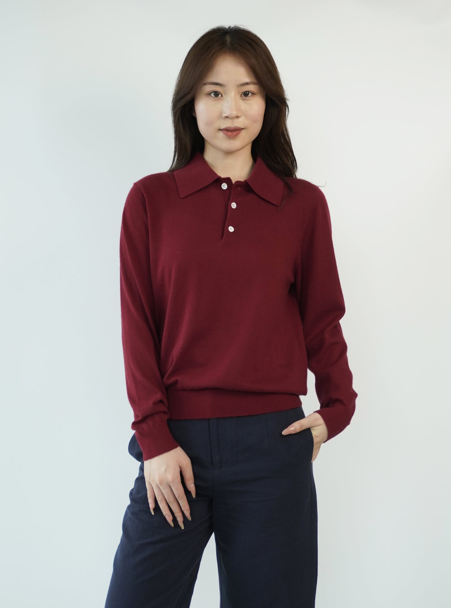 100% Cashmere Polo Neck Worsted Craftsmanship Elegant Texture Women's Cashmere Sweater