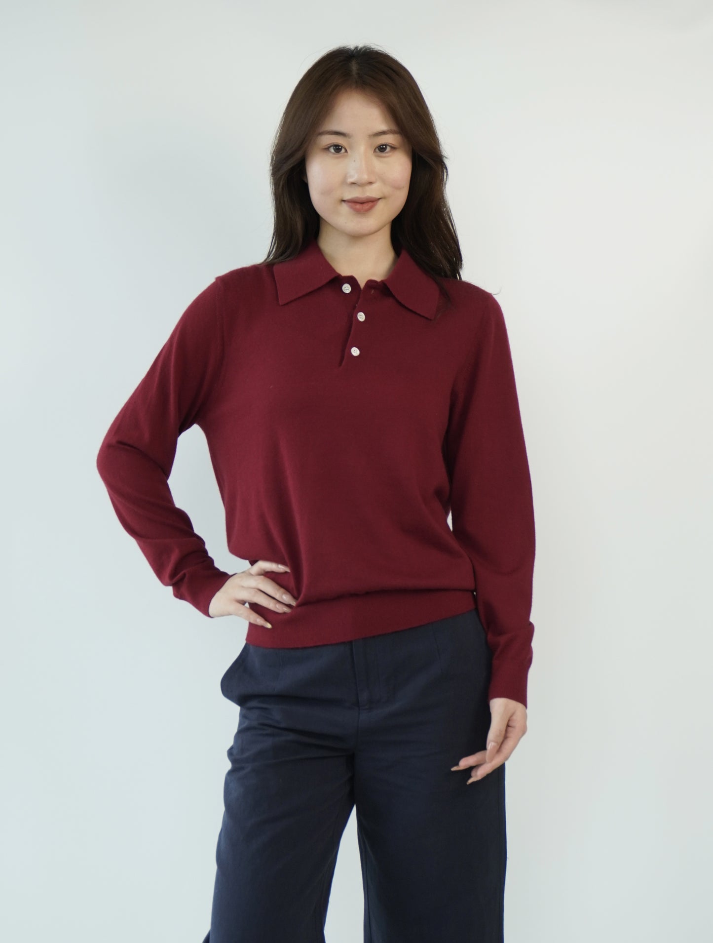 100% Cashmere Polo Neck Worsted Craftsmanship Elegant Texture Women's Cashmere Sweater