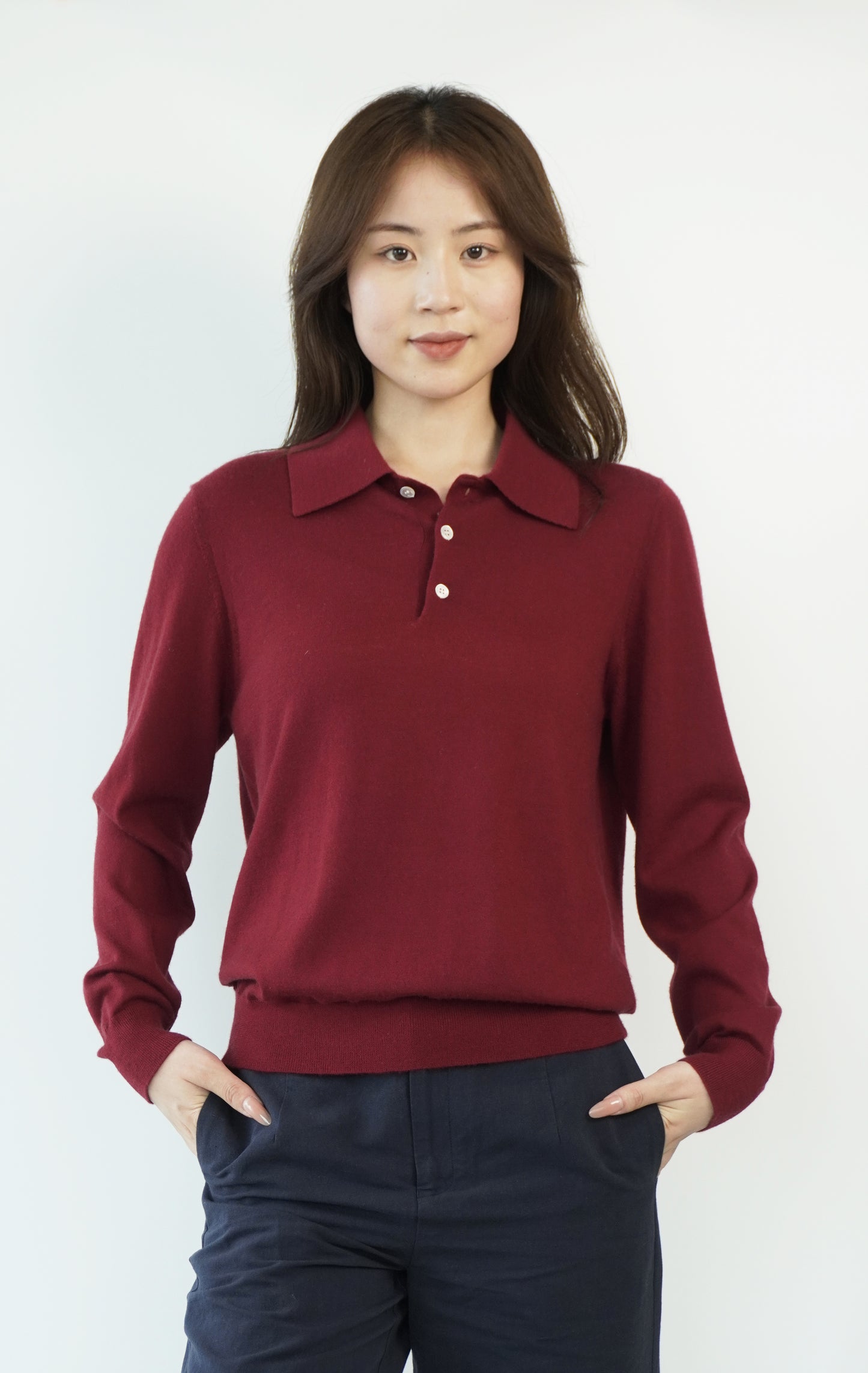 100% Cashmere Polo Neck Worsted Craftsmanship Elegant Texture Women's Cashmere Sweater