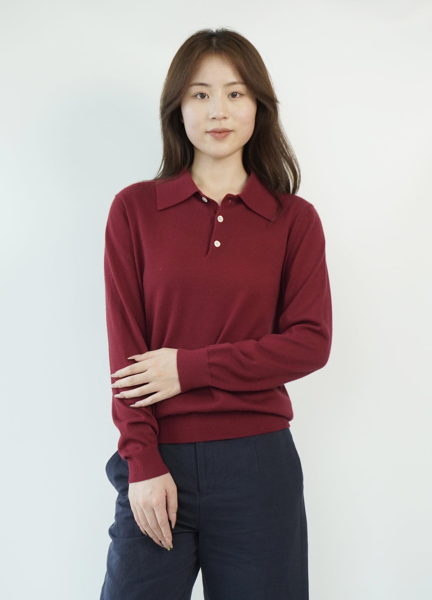100% Cashmere Polo Neck Worsted Craftsmanship Elegant Texture Women's Cashmere Sweater