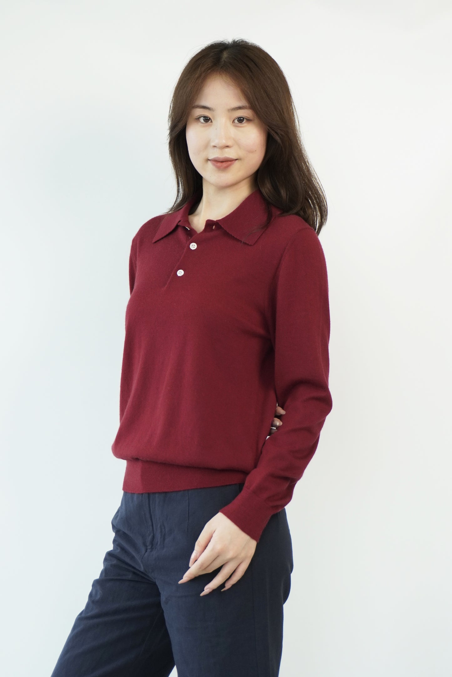 100% Cashmere Polo Neck Worsted Craftsmanship Elegant Texture Women's Cashmere Sweater