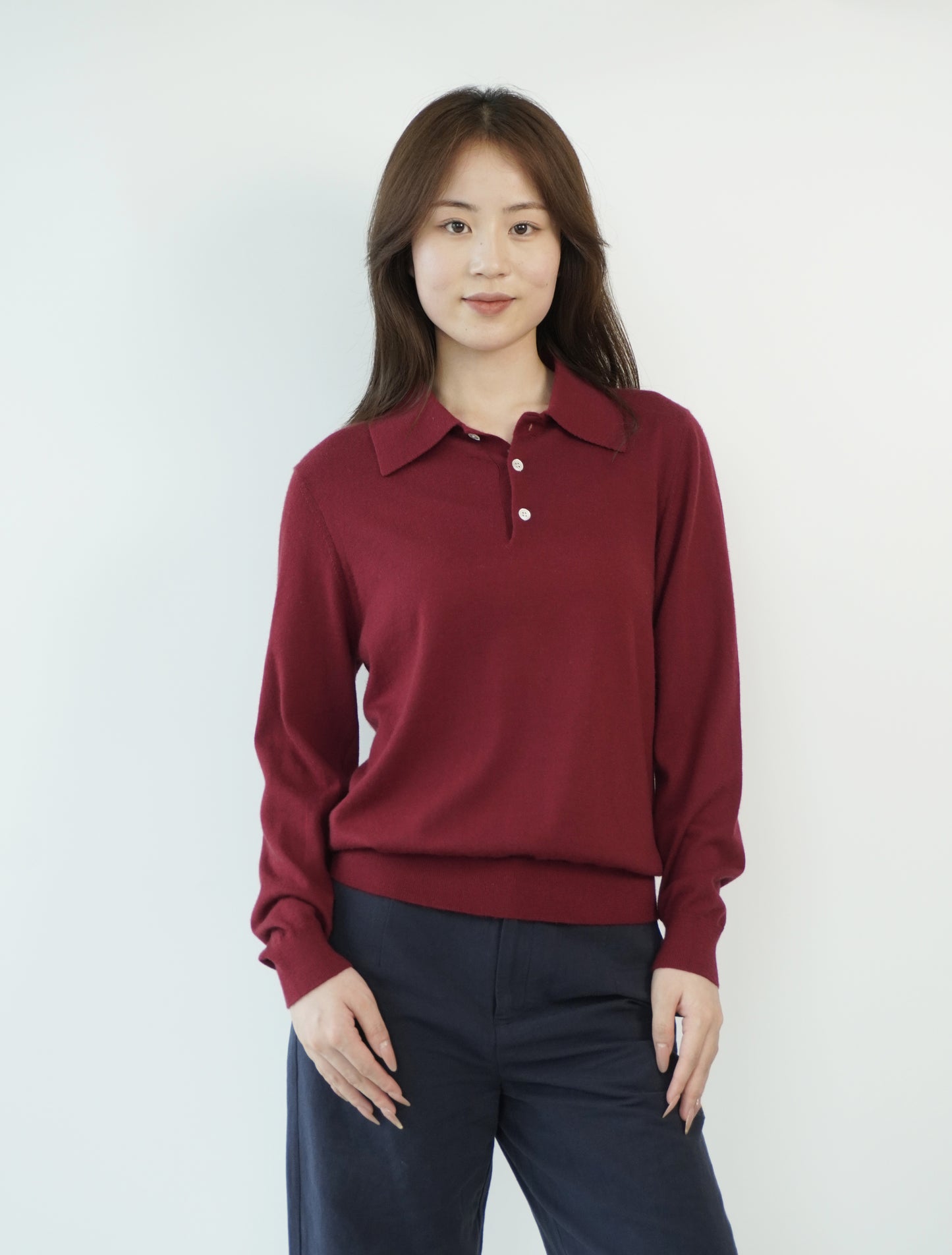 100% Cashmere Polo Neck Worsted Craftsmanship Elegant Texture Women's Cashmere Sweater
