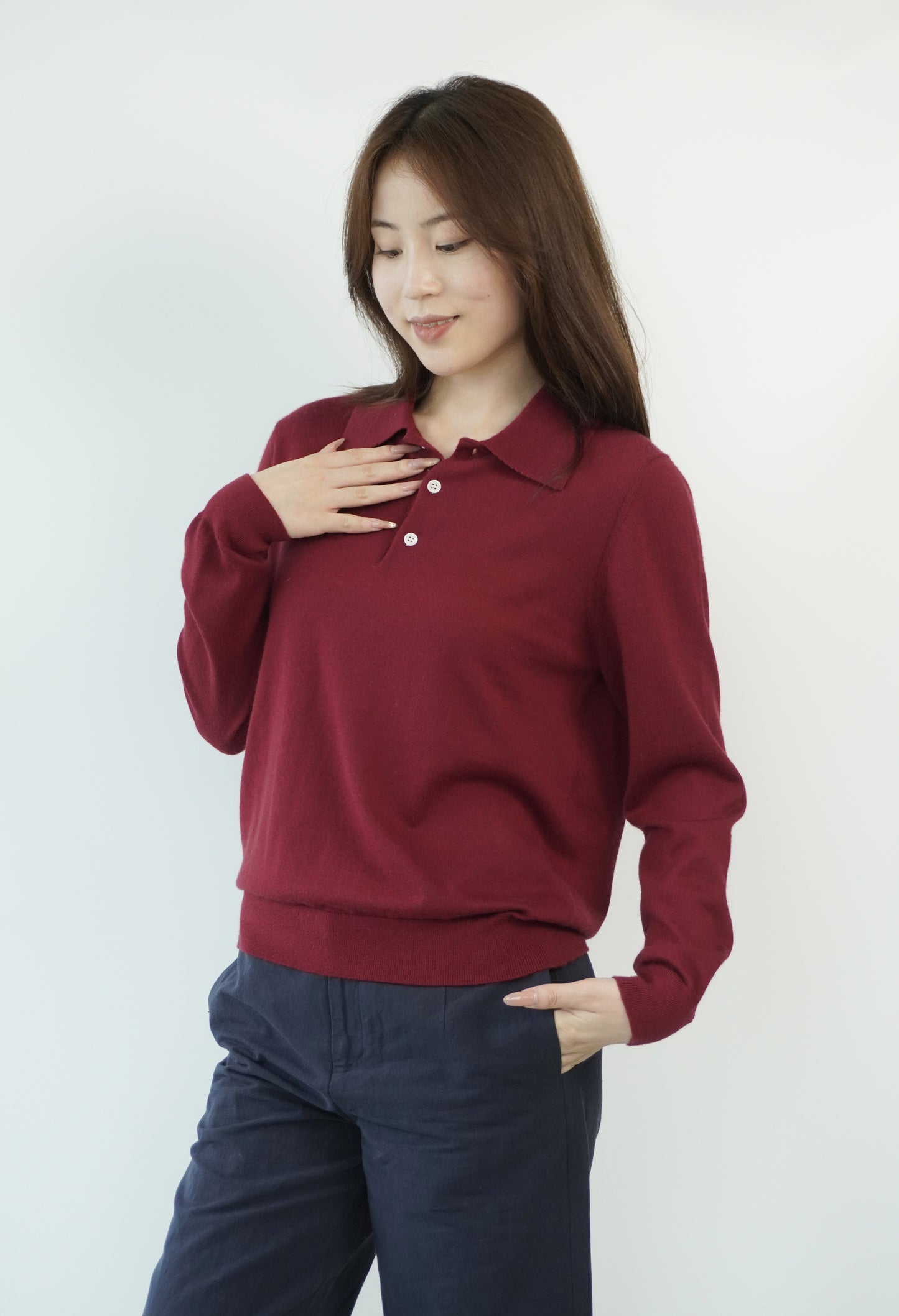 100% Cashmere Polo Neck Worsted Craftsmanship Elegant Texture Women's Cashmere Sweater