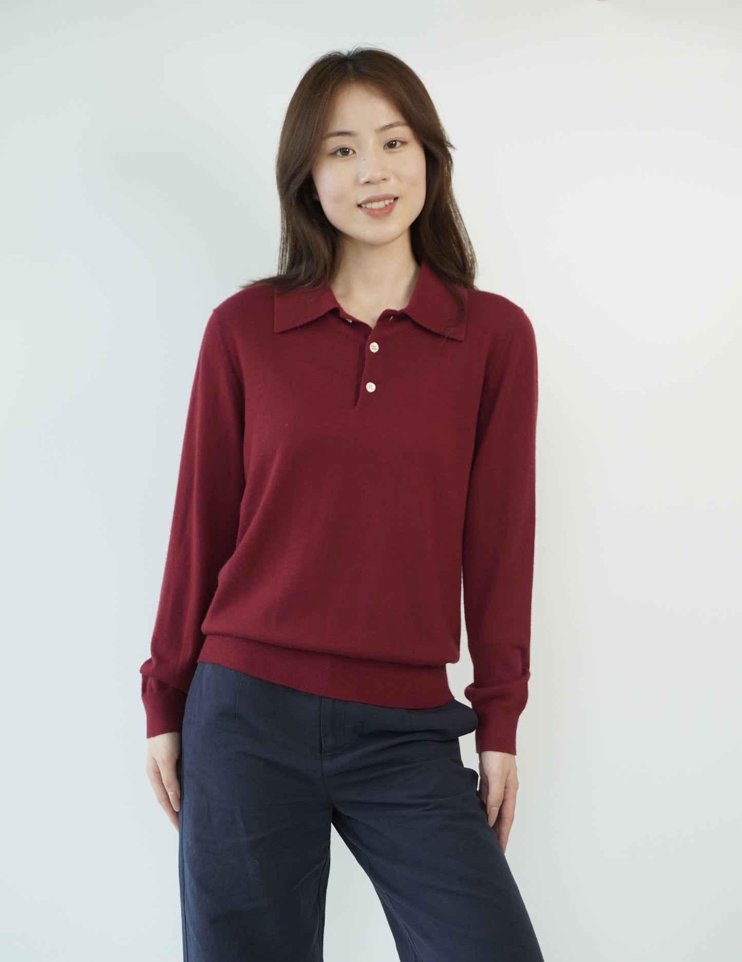 100% Cashmere Polo Neck Worsted Craftsmanship Elegant Texture Women's Cashmere Sweater
