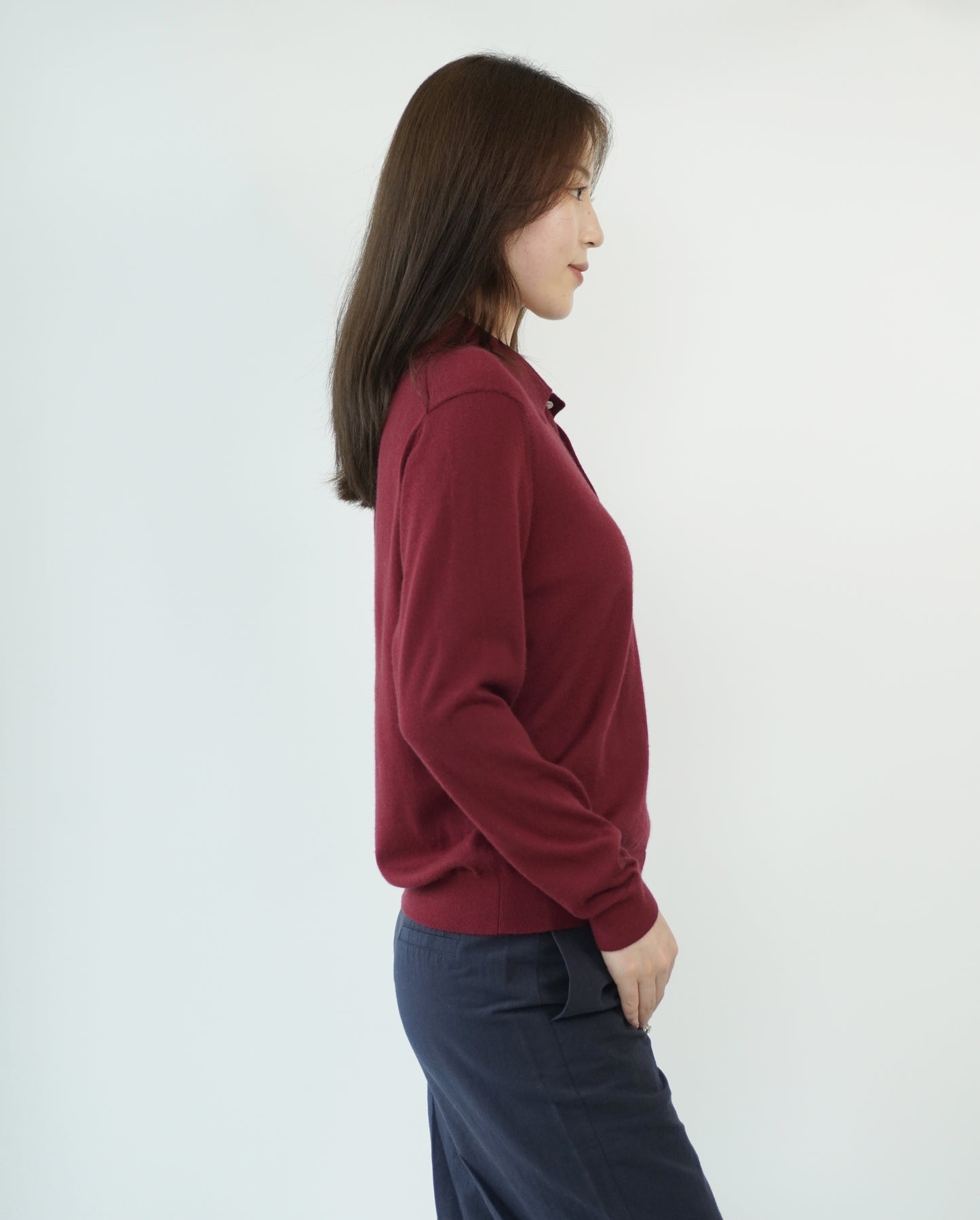 100% Cashmere Polo Neck Worsted Craftsmanship Elegant Texture Women's Cashmere Sweater