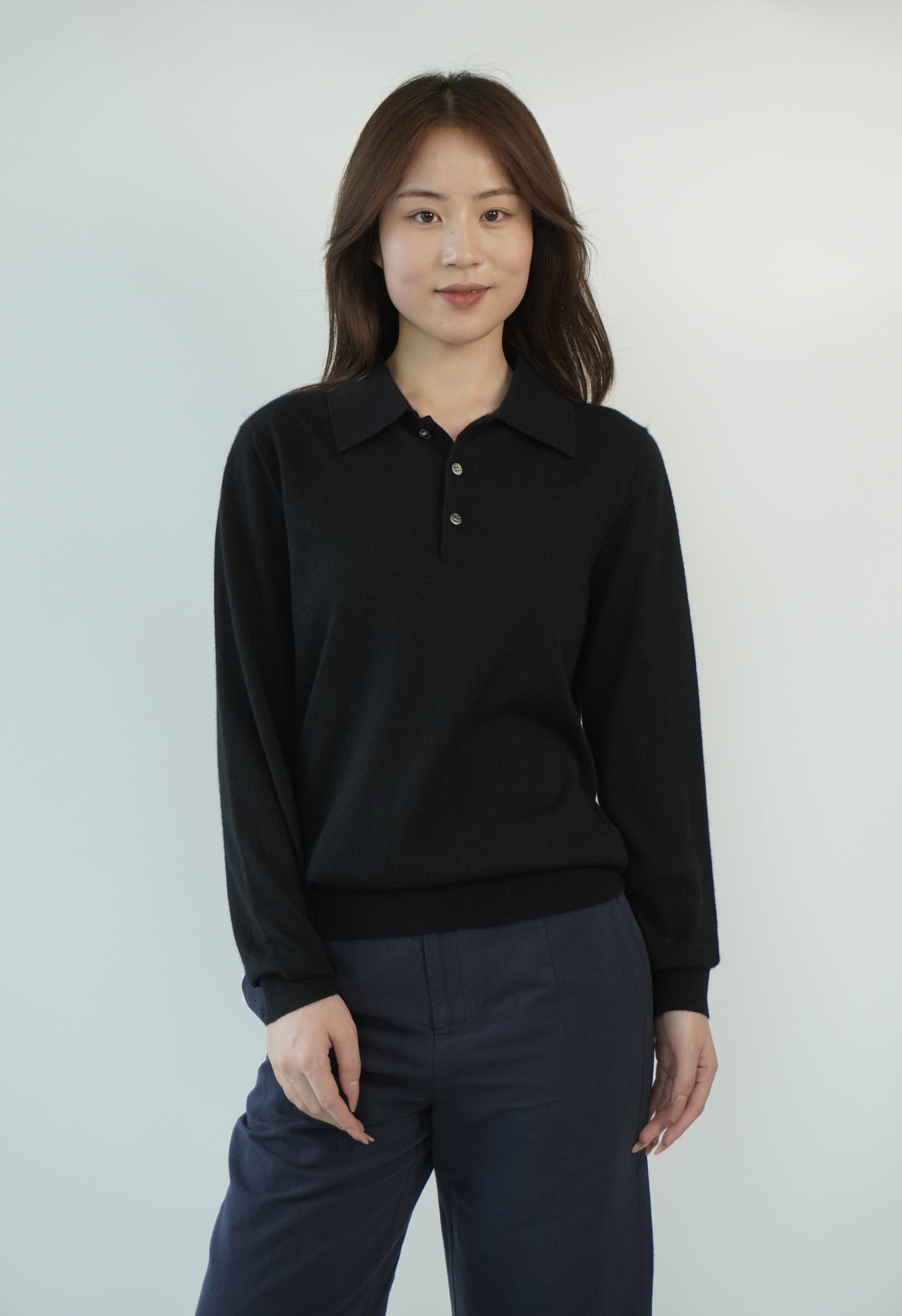 100% Cashmere Polo Neck Worsted Craftsmanship Elegant Texture Women's Cashmere Sweater