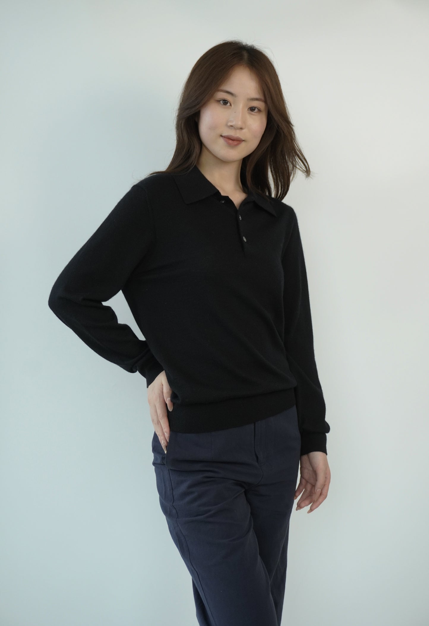 100% Cashmere Polo Neck Worsted Craftsmanship Elegant Texture Women's Cashmere Sweater