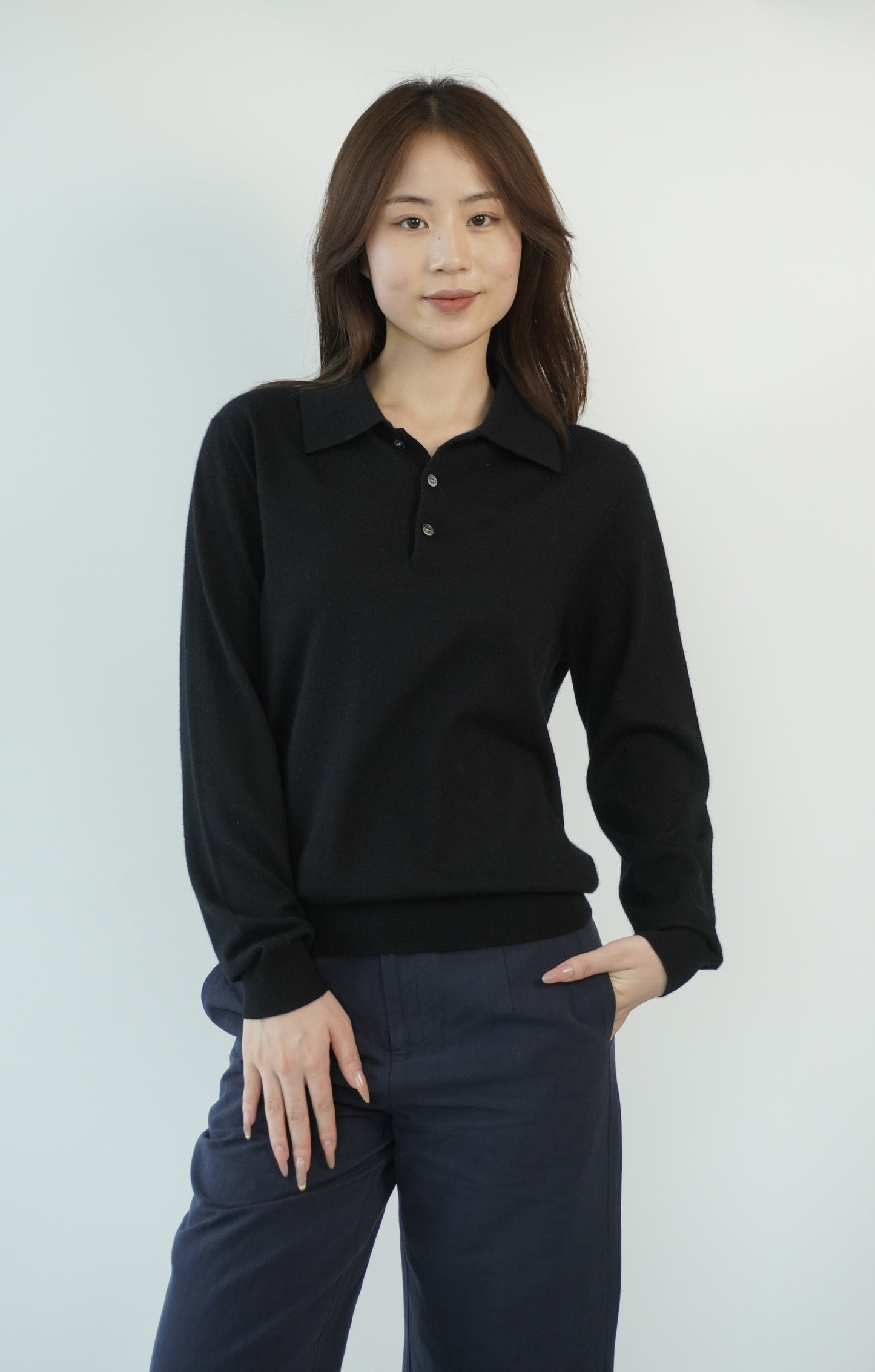 100% Cashmere Polo Neck Worsted Craftsmanship Elegant Texture Women's Cashmere Sweater