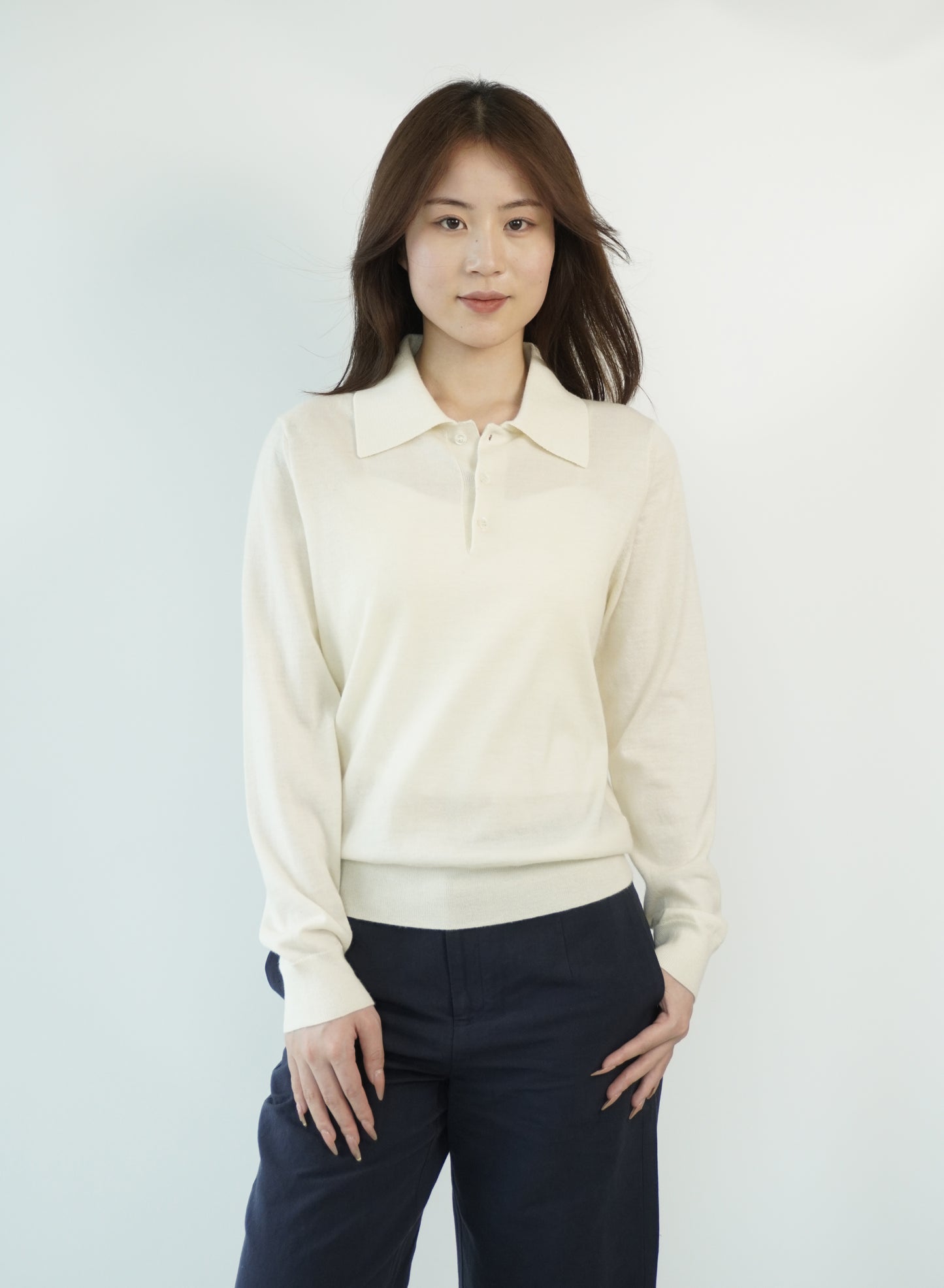 100% Cashmere Polo Neck Worsted Craftsmanship Elegant Texture Women's Cashmere Sweater