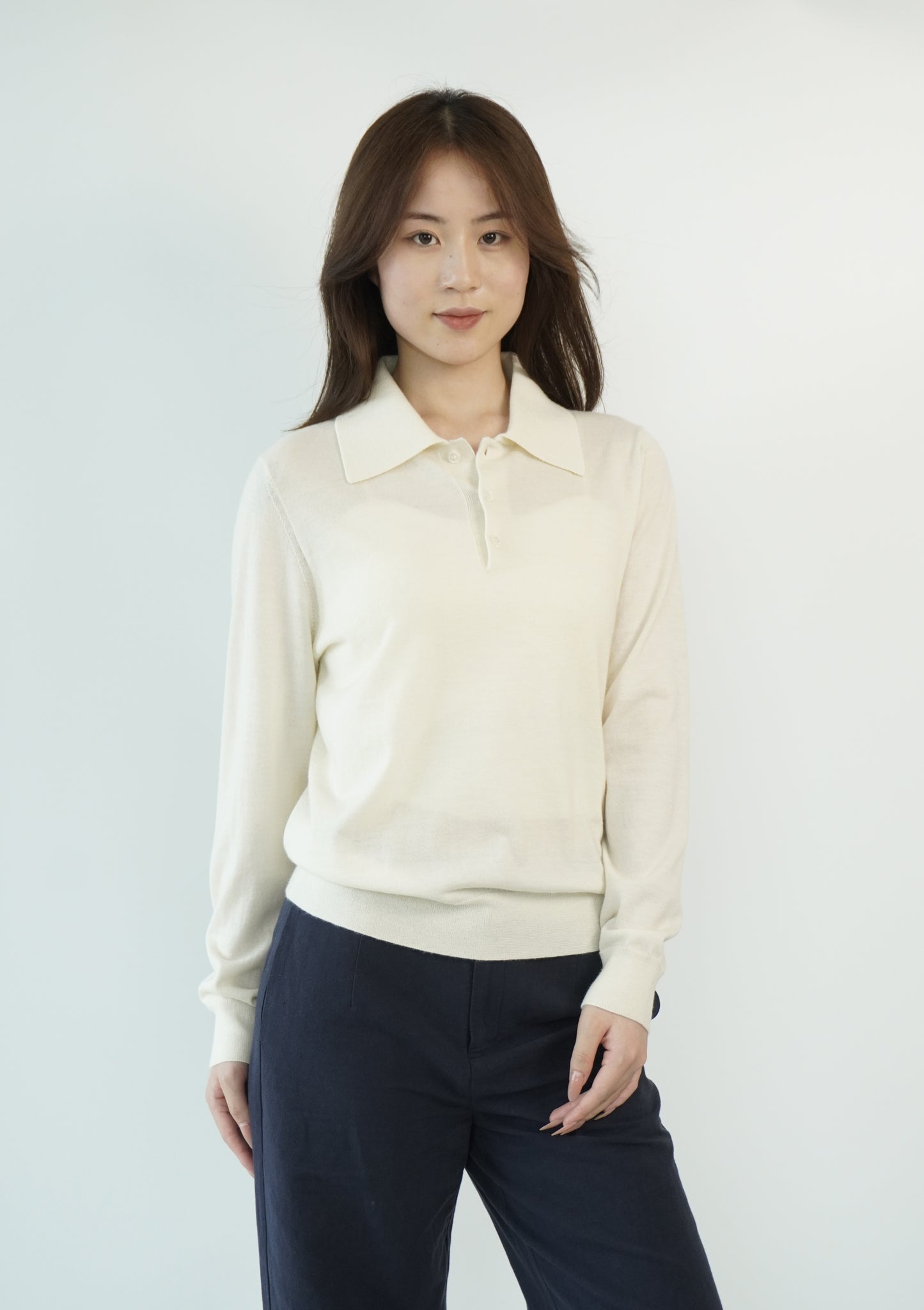 100% Cashmere Polo Neck Worsted Craftsmanship Elegant Texture Women's Cashmere Sweater