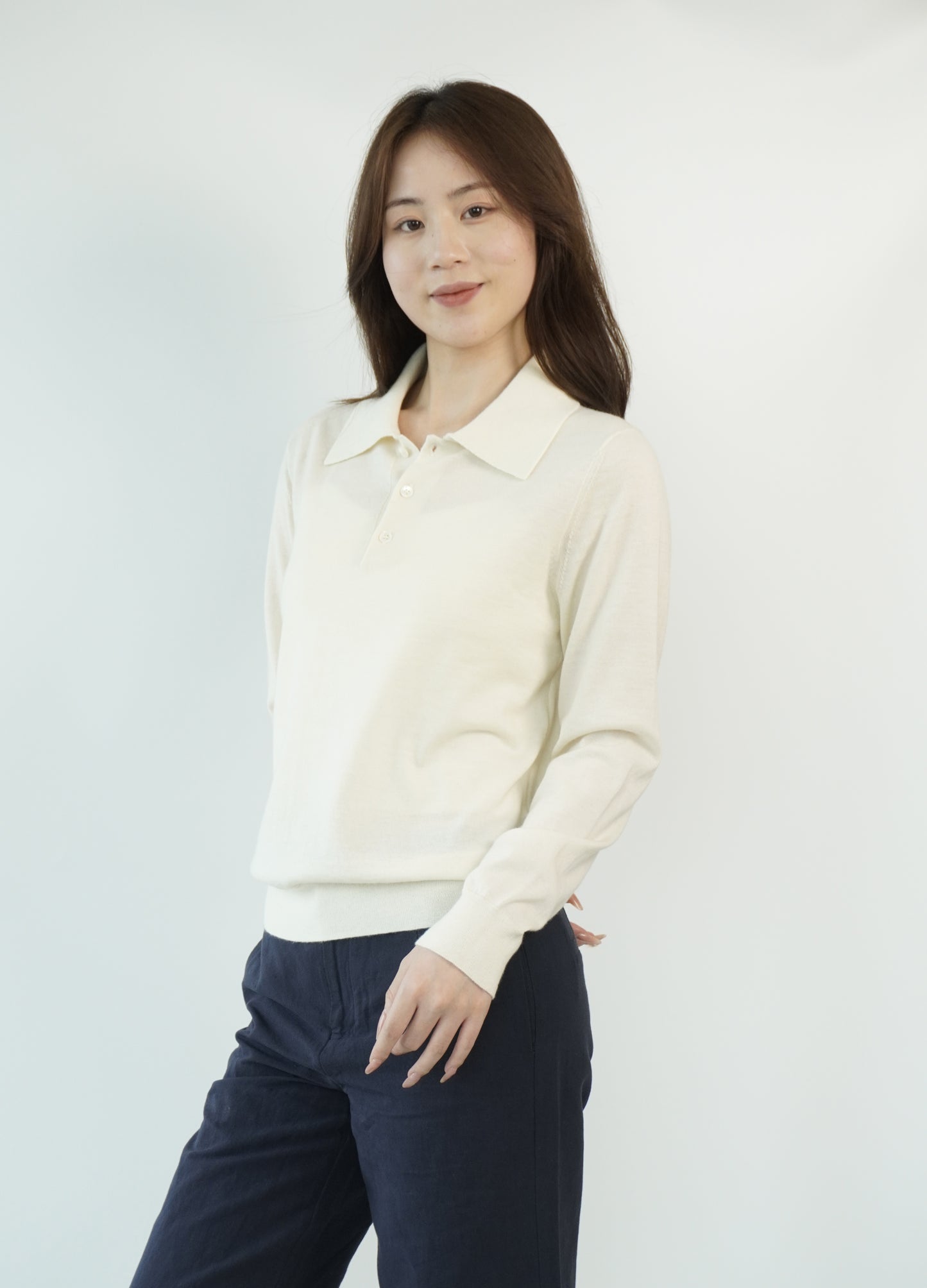 100% Cashmere Polo Neck Worsted Craftsmanship Elegant Texture Women's Cashmere Sweater