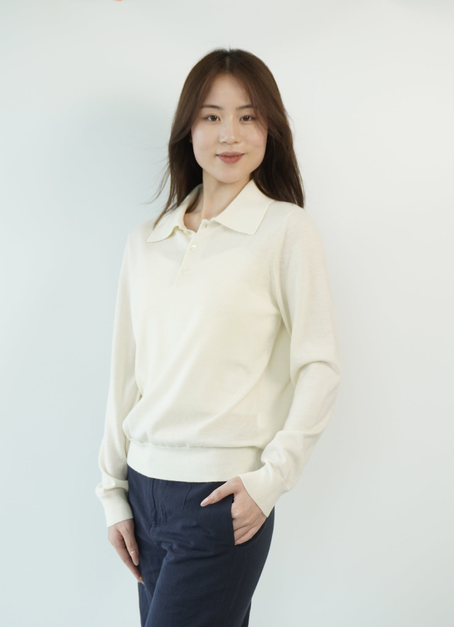 100% Cashmere Polo Neck Worsted Craftsmanship Elegant Texture Women's Cashmere Sweater