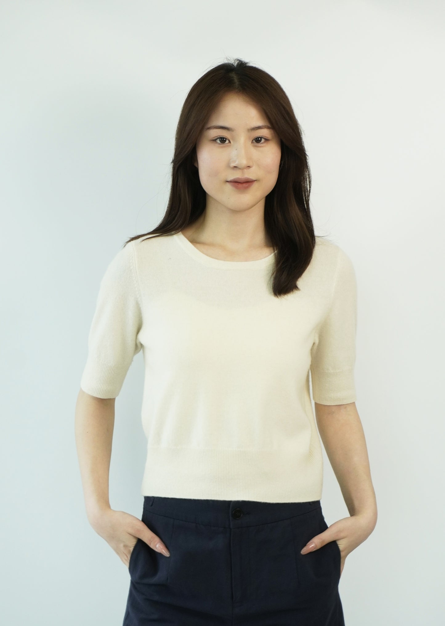 100% Cashmere Short Sleeve Slim Elegant Women's Top