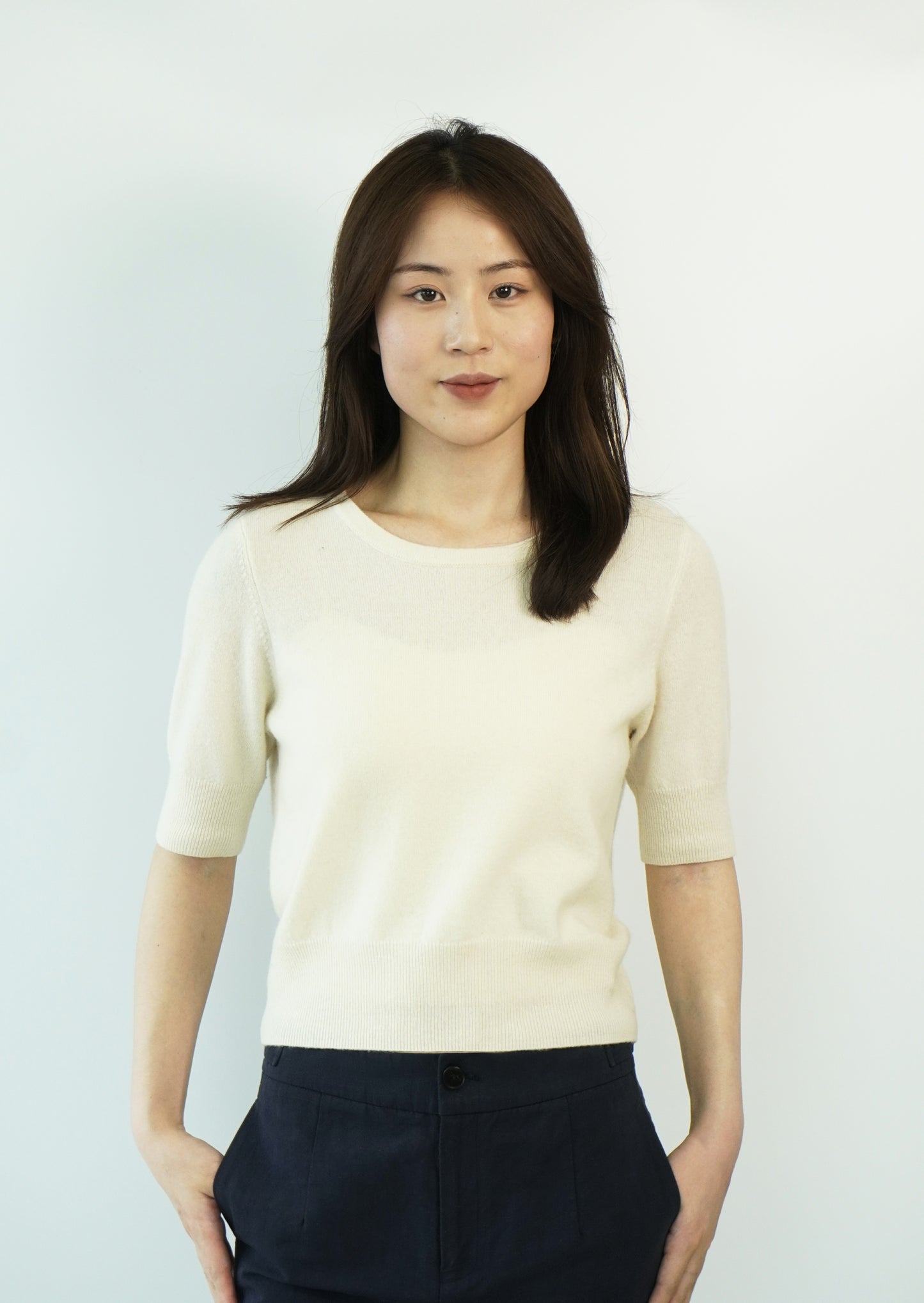 100% Cashmere Short Sleeve Slim Elegant Women's Top