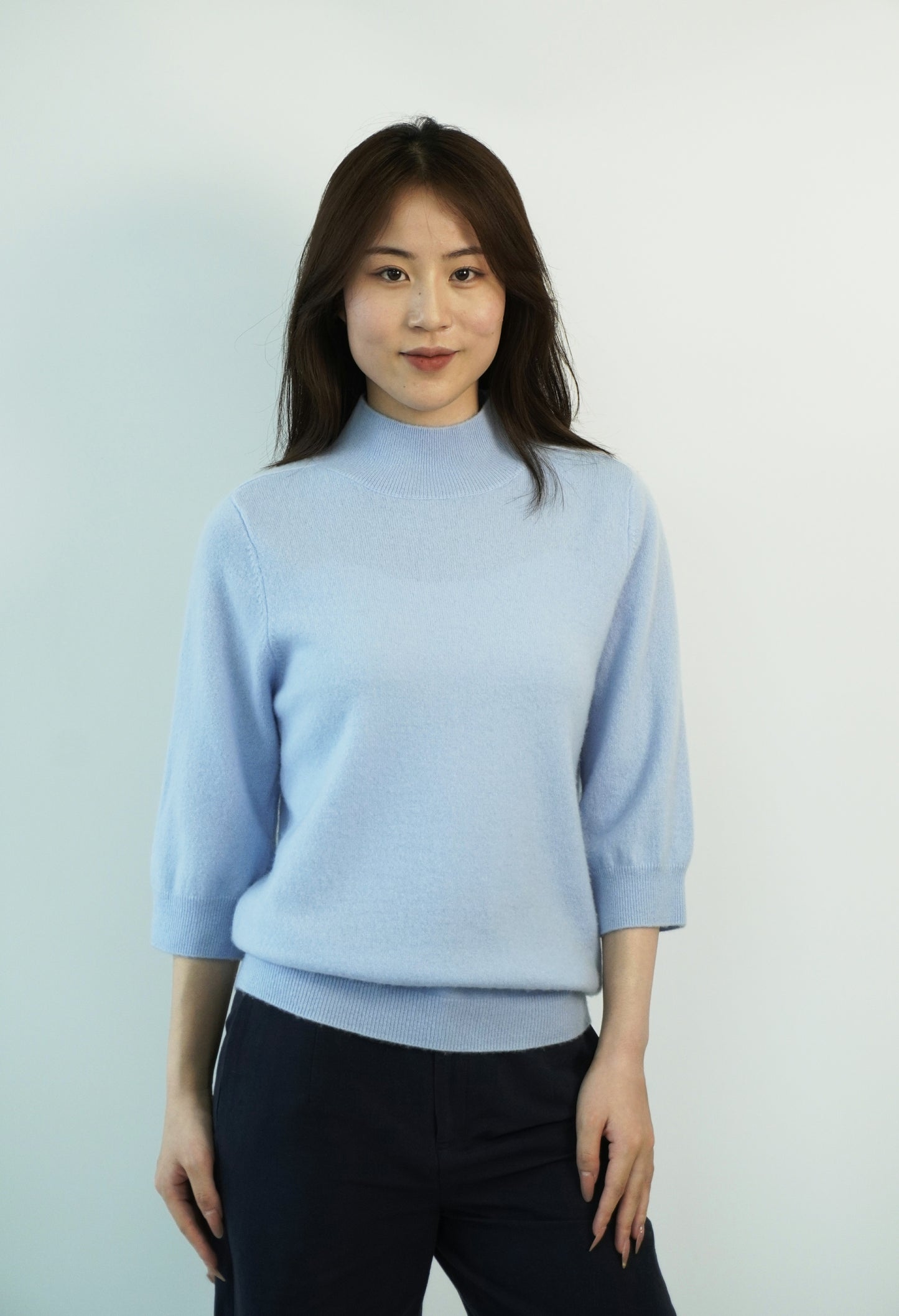 100% Cashmere High Neck Mid Sleeve Elegant Natural Comfort Ladies Cashmere Sweater