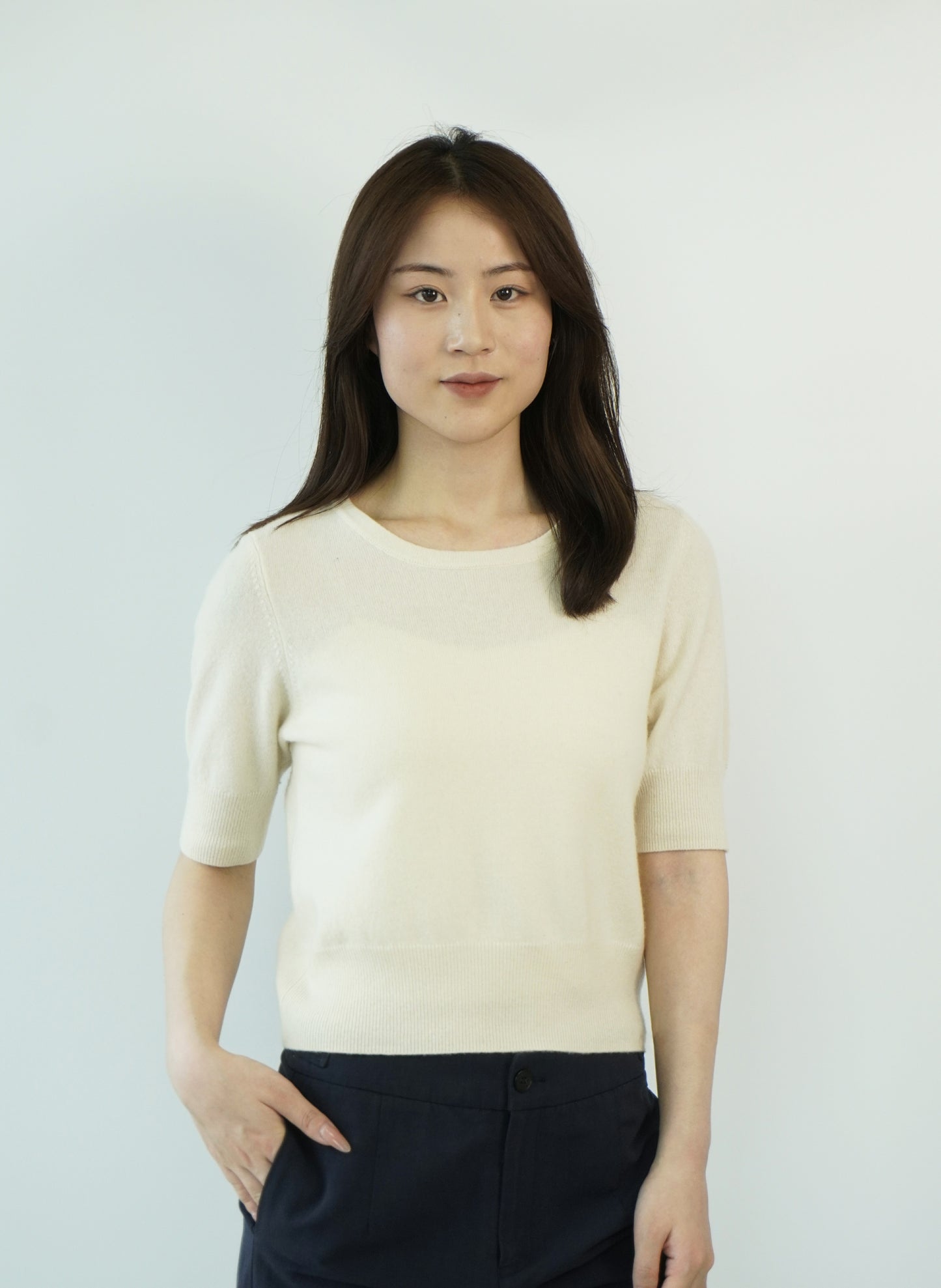 100% Cashmere Short Sleeve Slim Elegant Women's Top