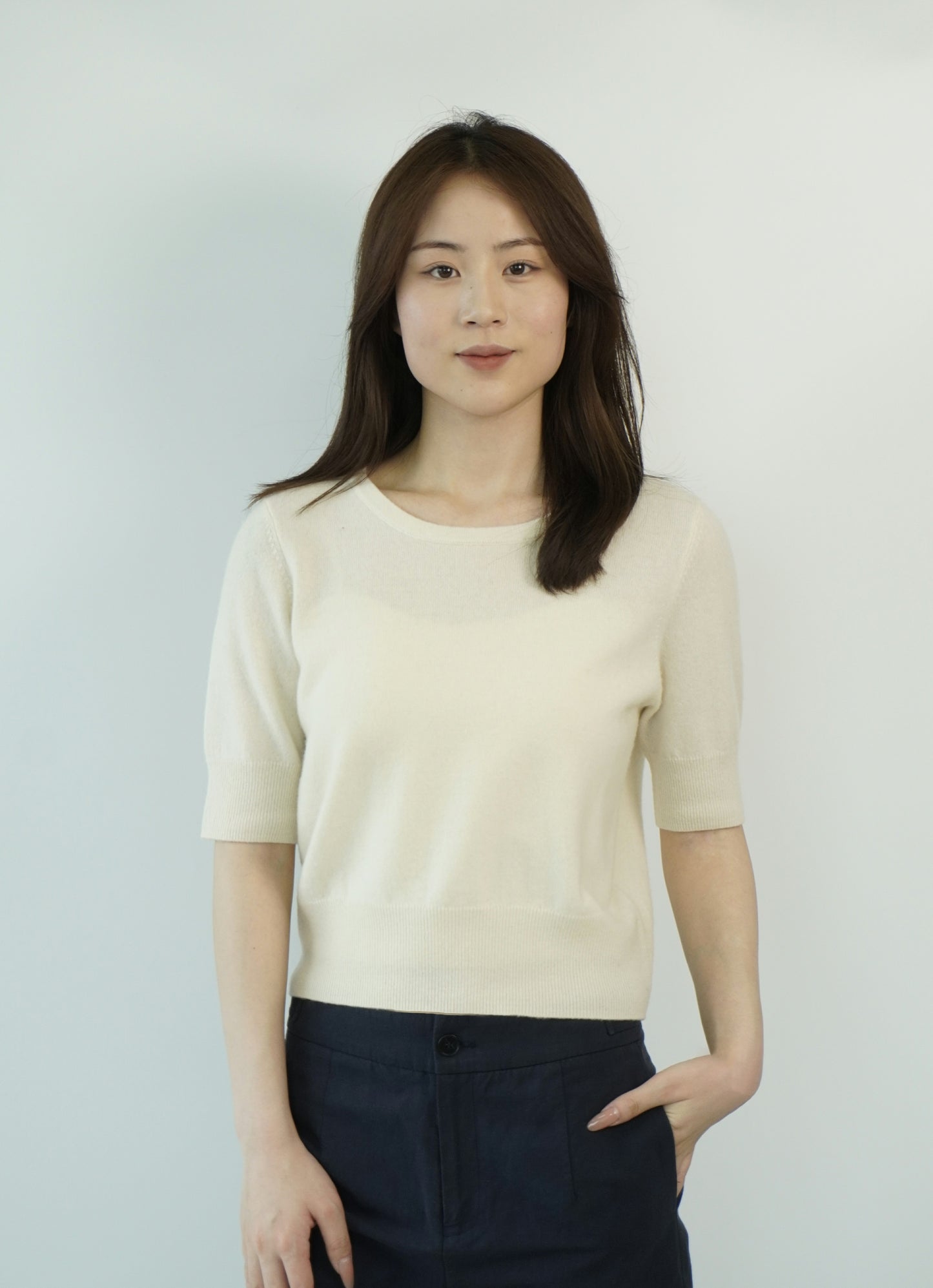 100% Cashmere Short Sleeve Slim Elegant Women's Top