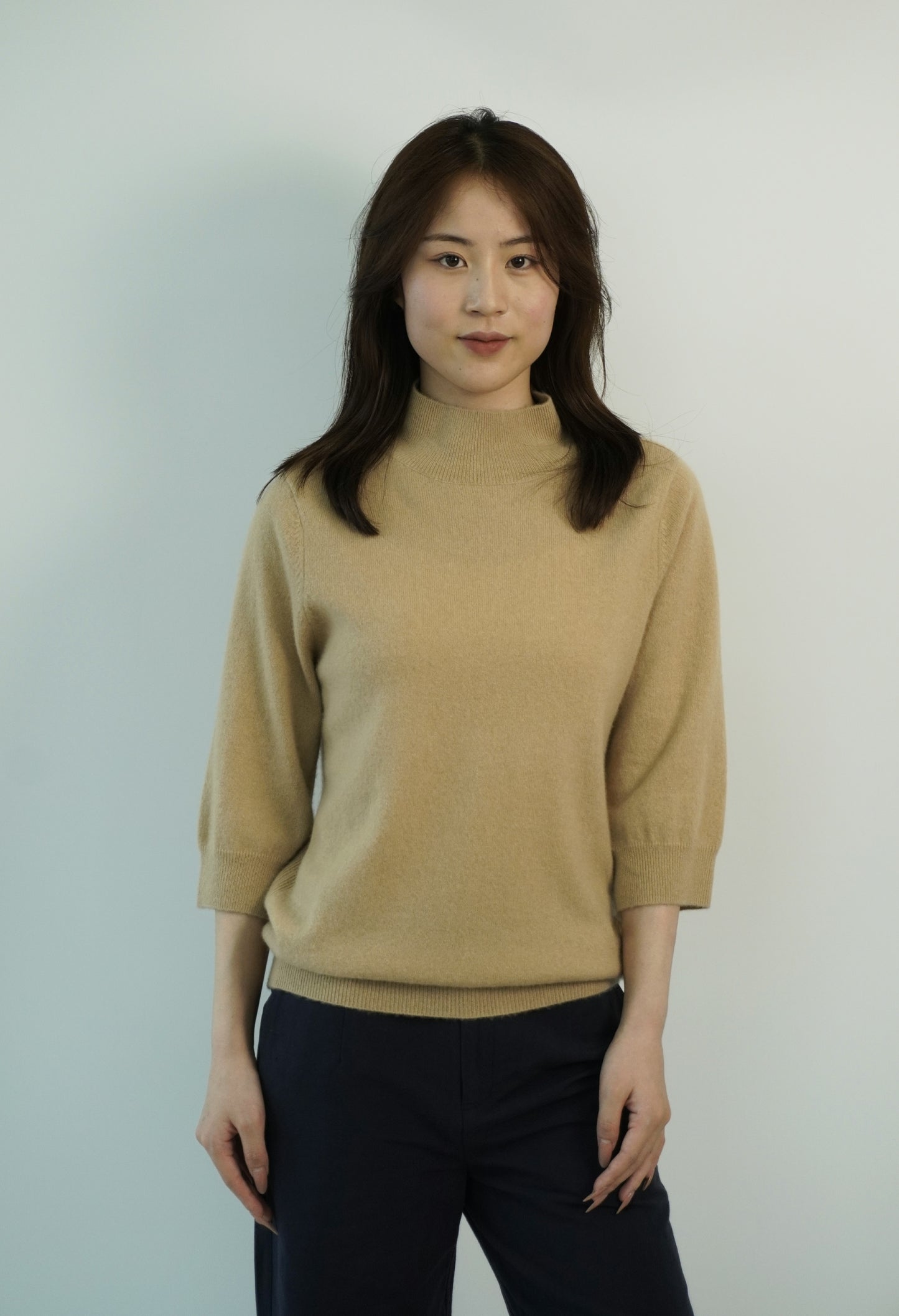 100% Cashmere High Neck Mid Sleeve Elegant Natural Comfort Ladies Cashmere Sweater